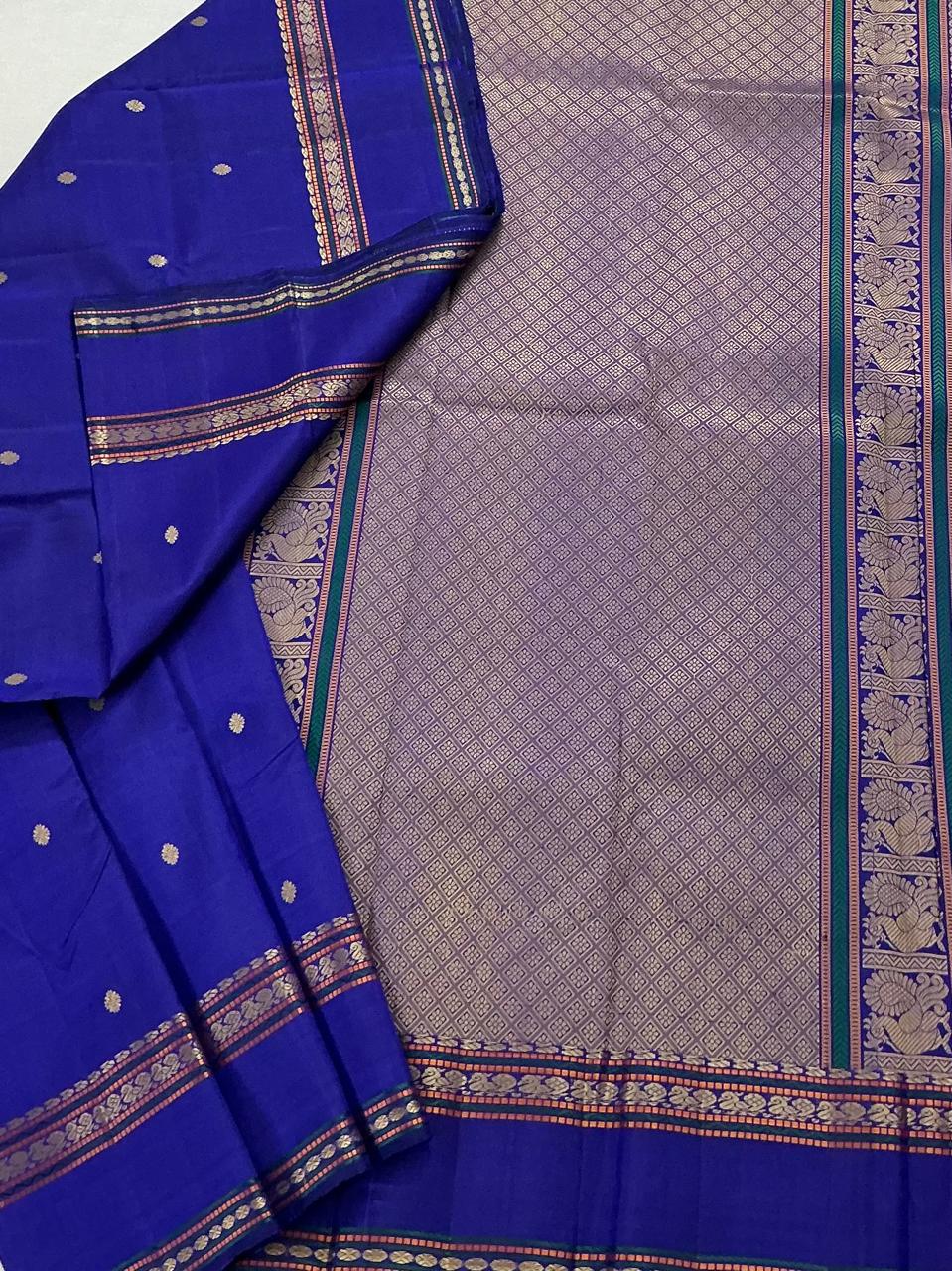 No Zari  Kanjivaram Silk : SELF BORDERS (Royal Blue)