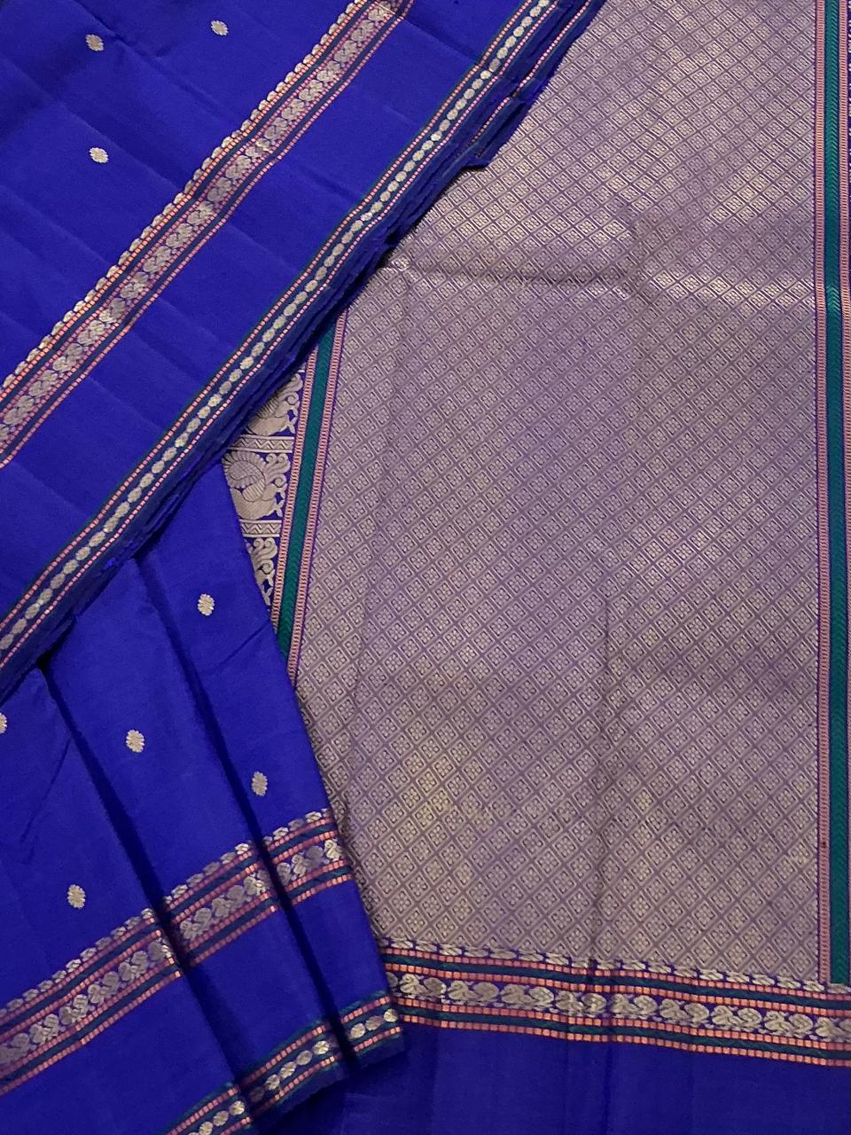 No Zari  Kanjivaram Silk : SELF BORDERS (Royal Blue)