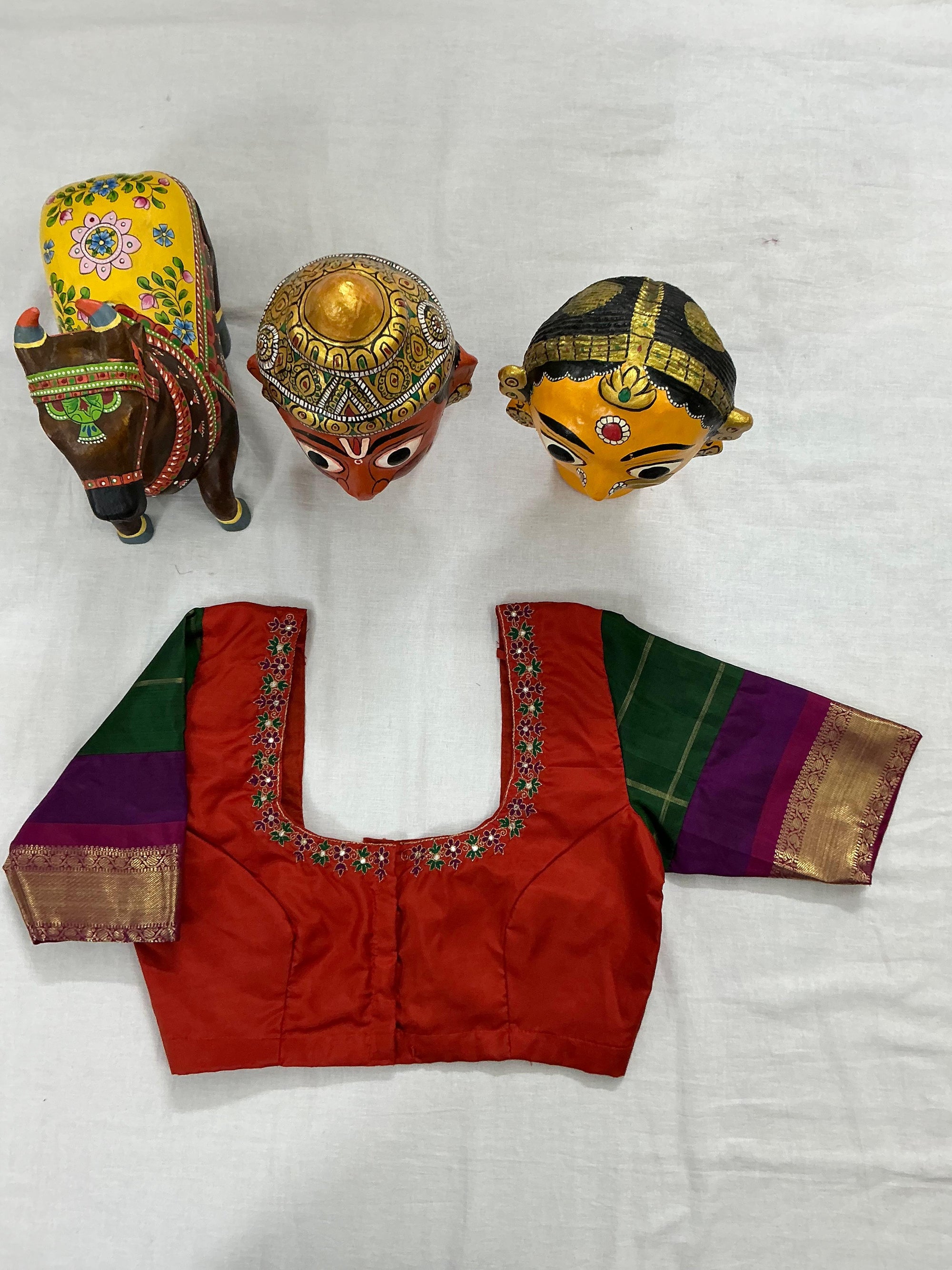 Handcrafted Ready to Wear Blouse : Kanjivaram Silk (Orange)