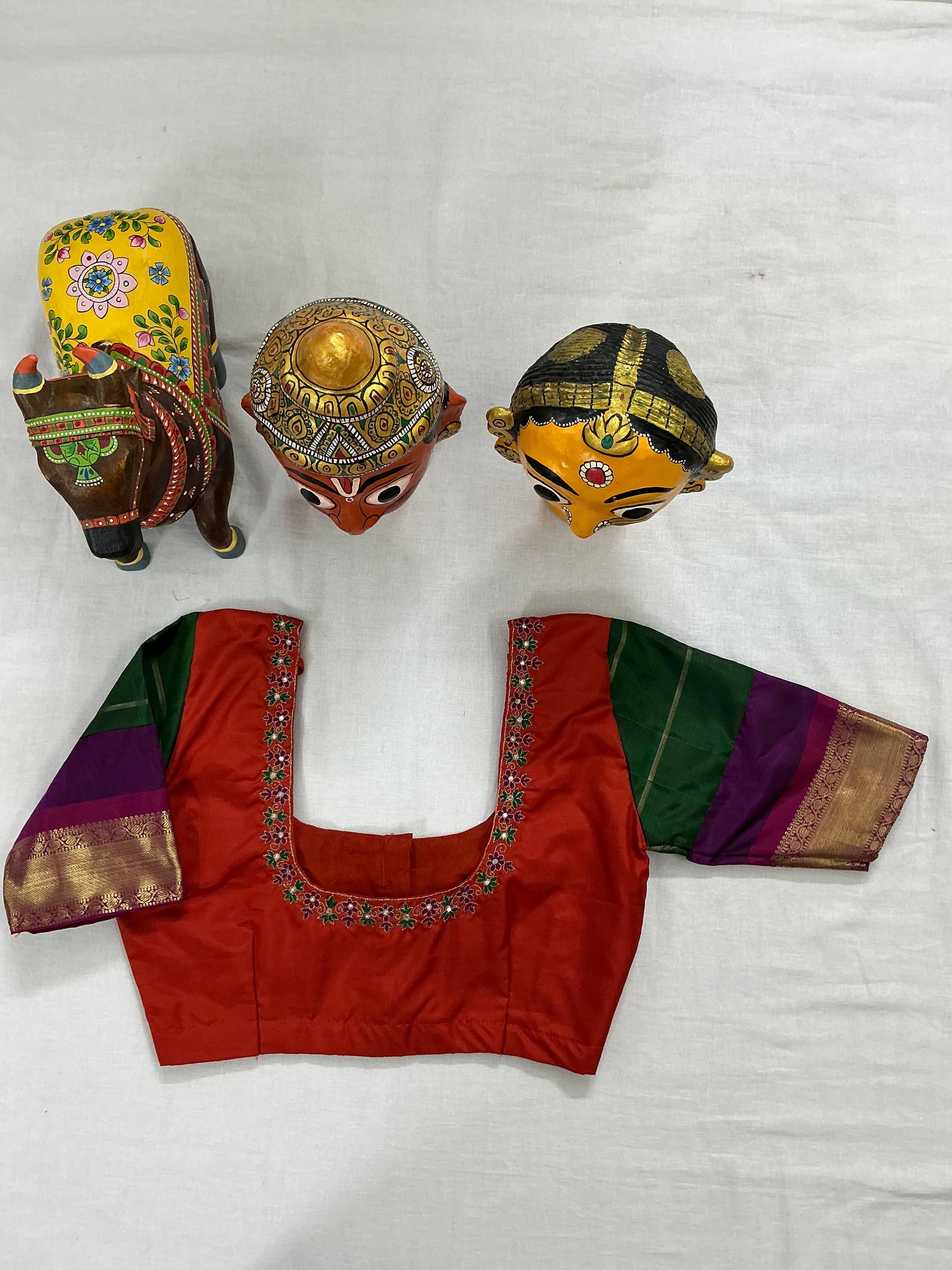 Handcrafted Ready to Wear Blouse : Kanjivaram Silk (Orange)