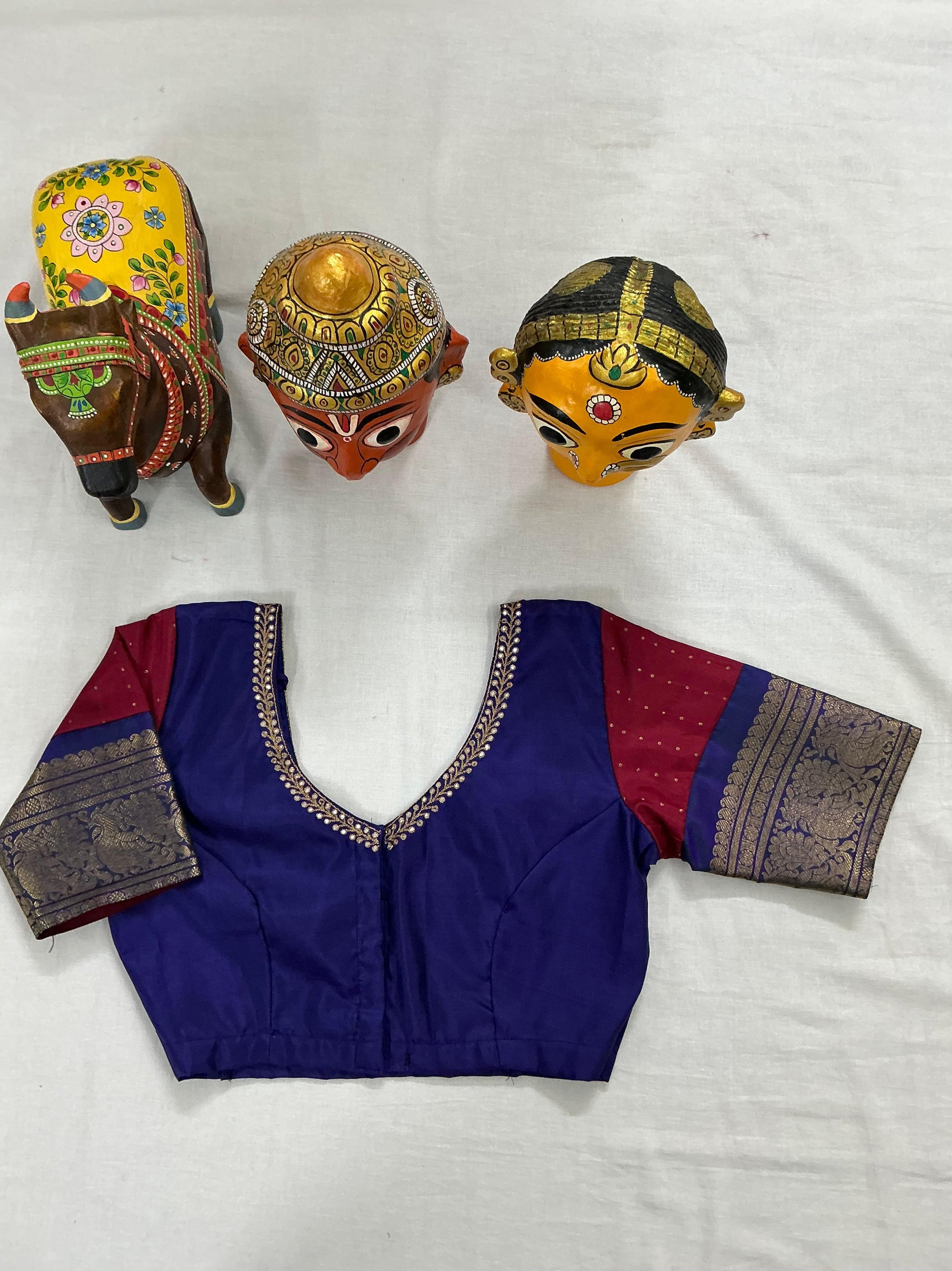 Handcrafted Ready to Wear Blouse : Kanjivaram Silk (Blue)