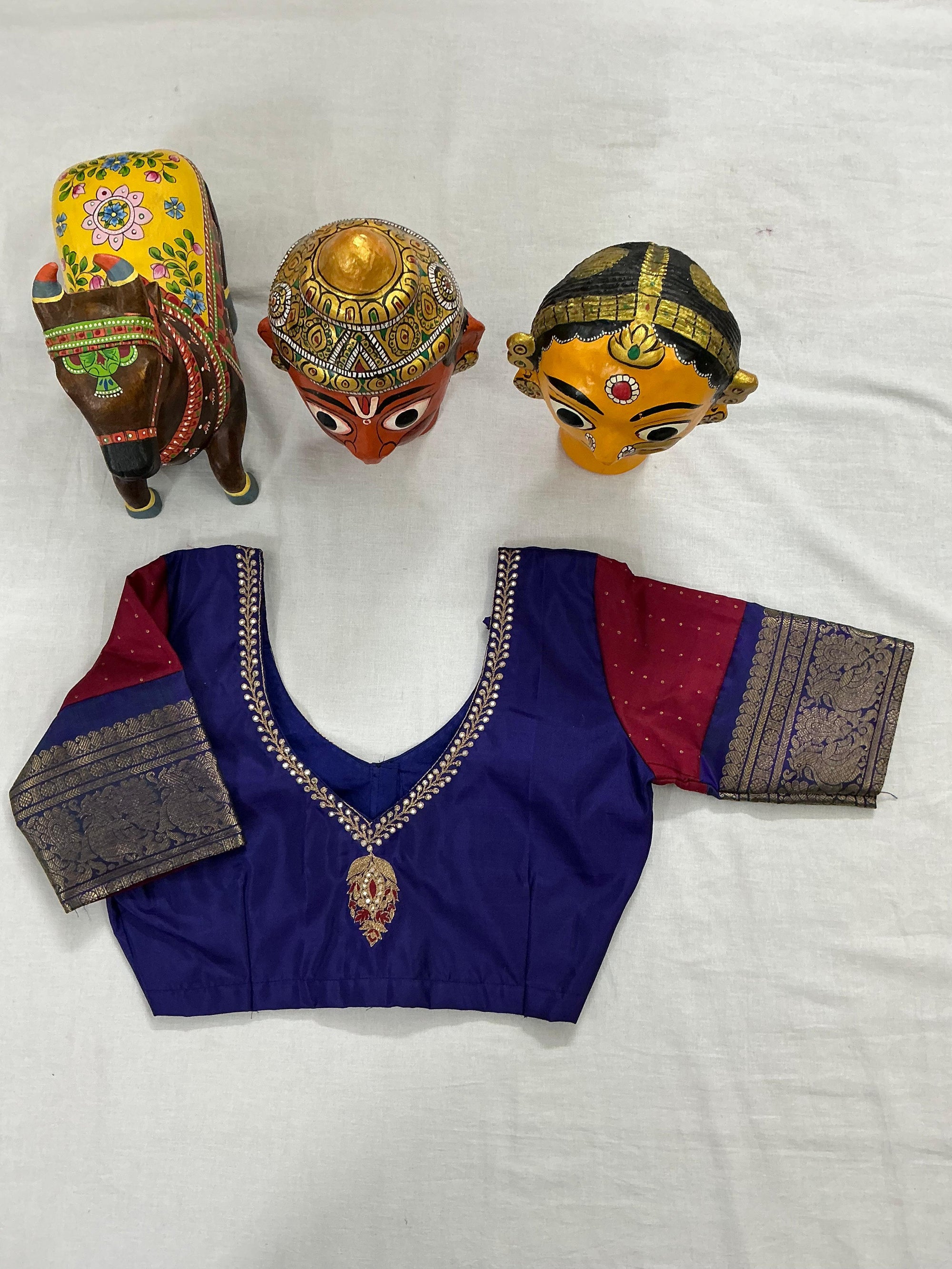 Handcrafted Ready to Wear Blouse : Kanjivaram Silk (Blue)