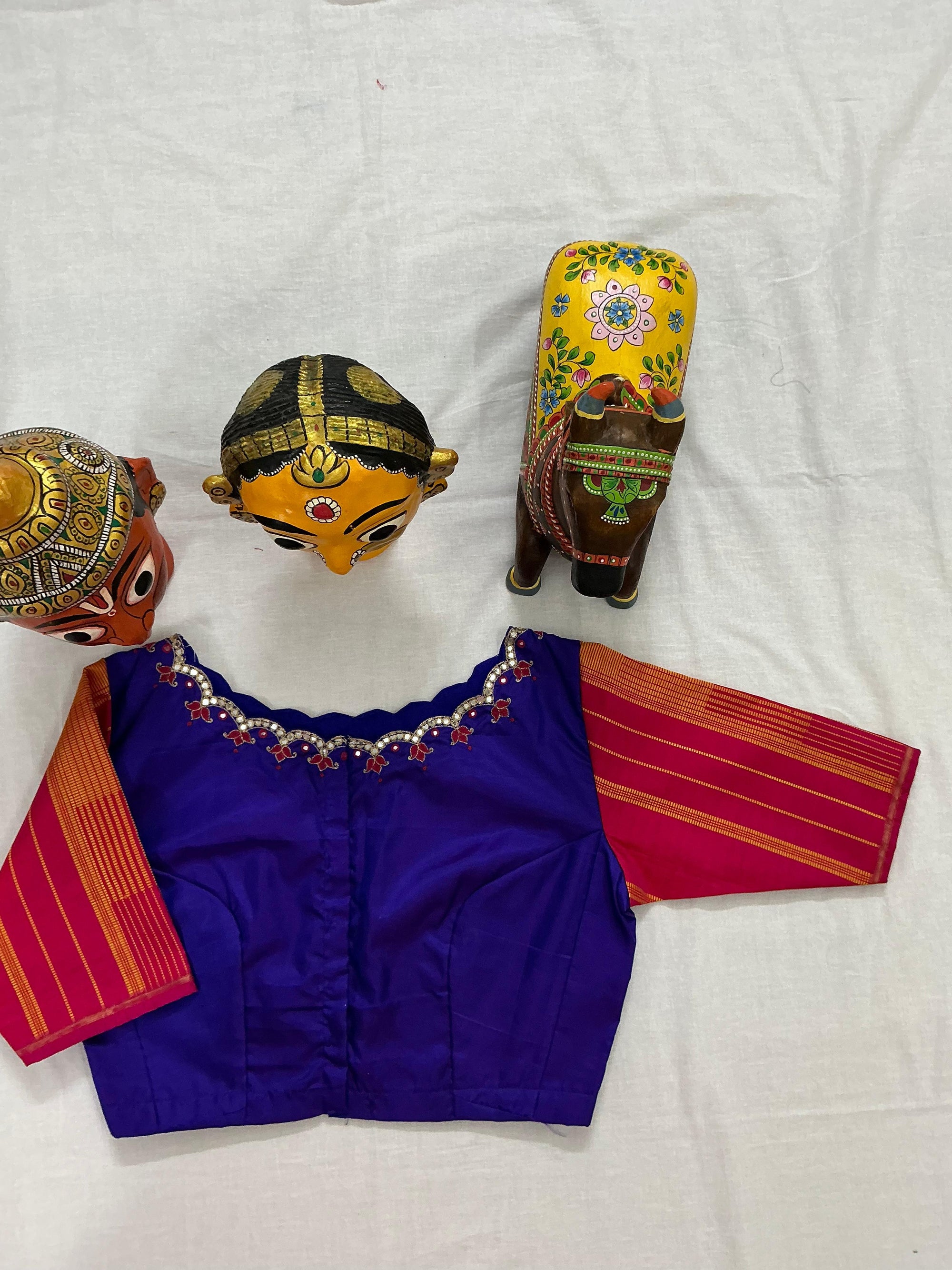 Handcrafted Ready to Wear Blouse : Kanjivaram Silk (Purple blue)