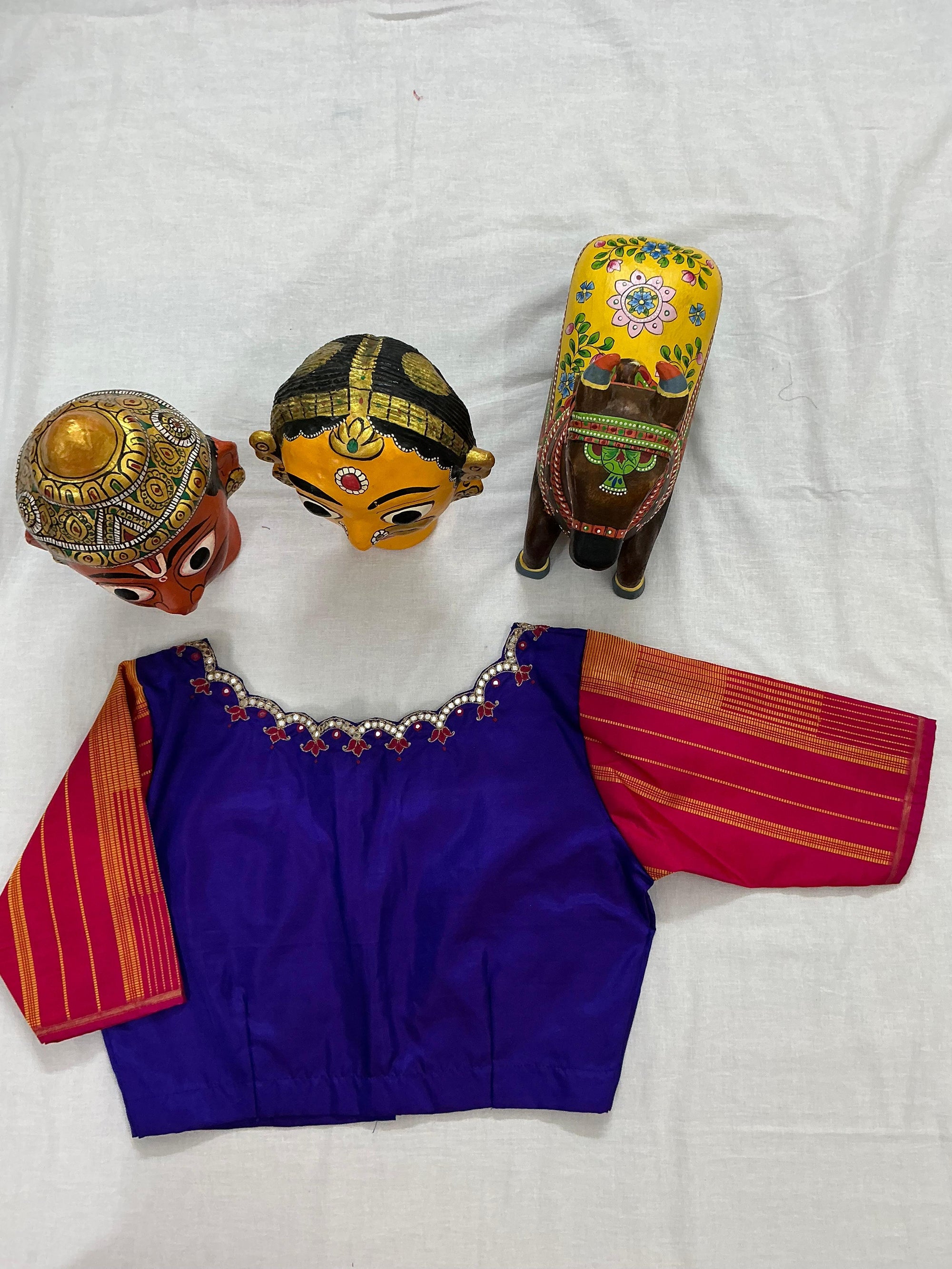 Handcrafted Ready to Wear Blouse : Kanjivaram Silk (Purple blue)