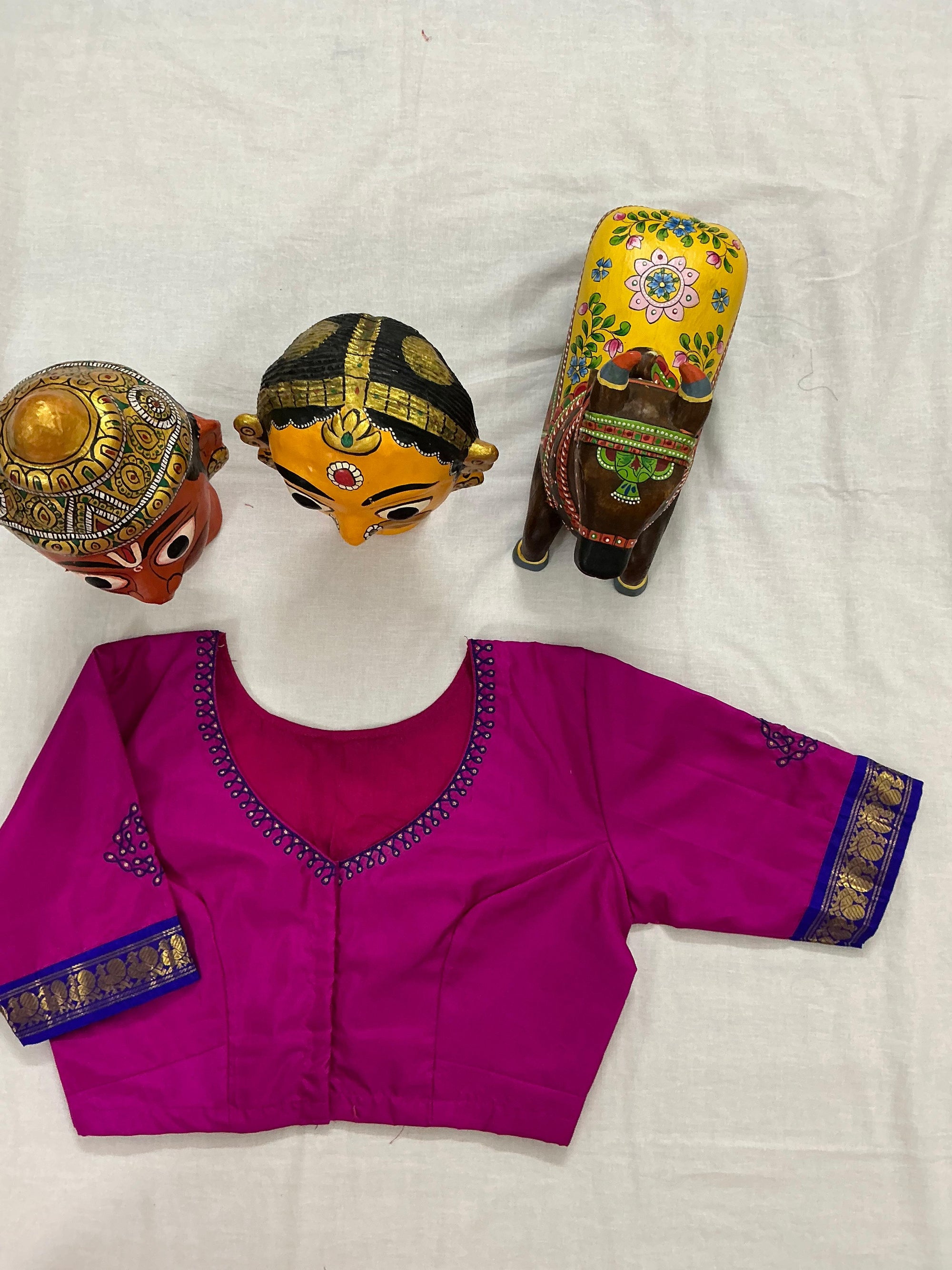 Handcrafted Ready to Wear Blouse : Kanjivaram Silk (Pink)
