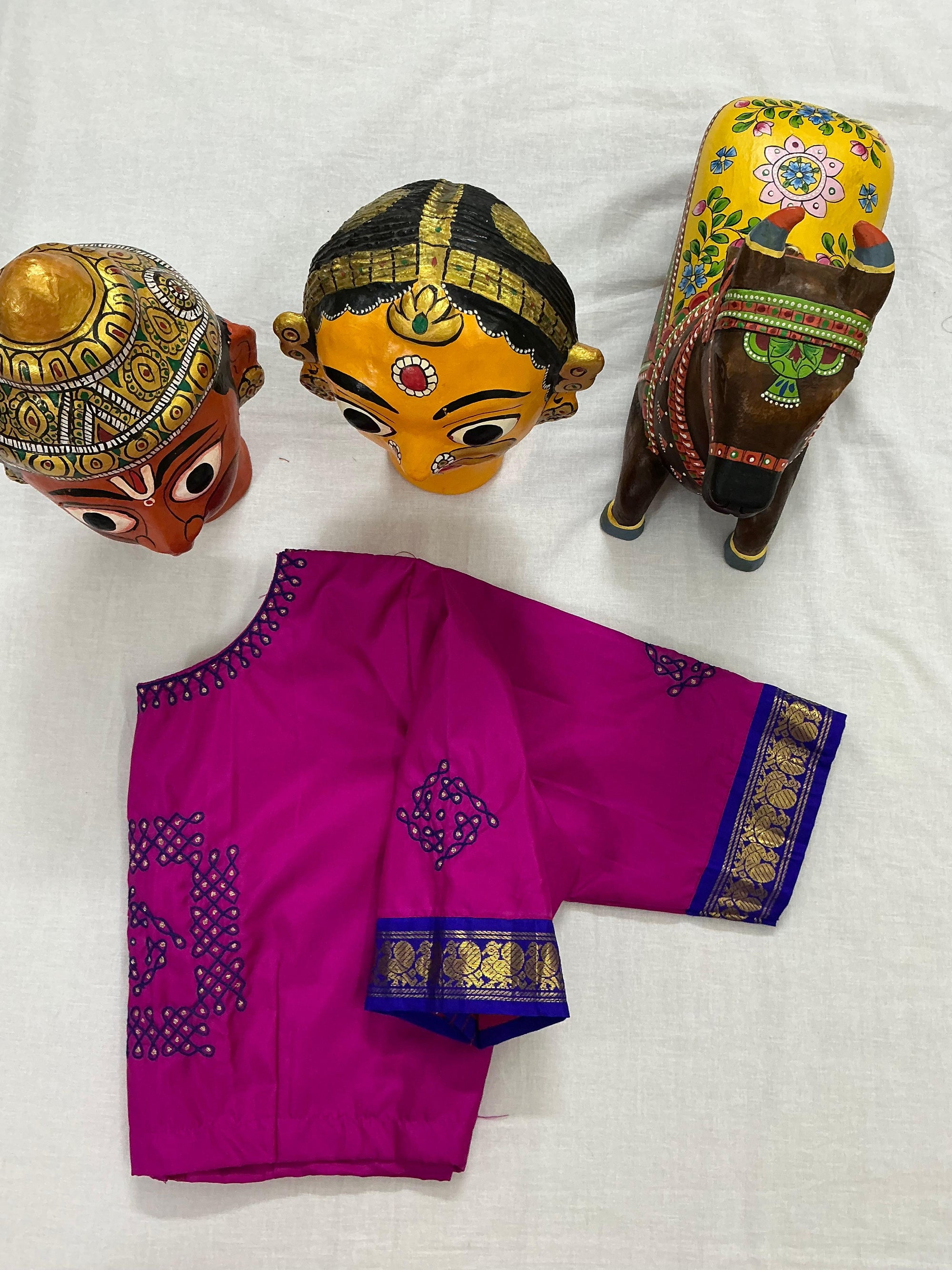Handcrafted Ready to Wear Blouse : Kanjivaram Silk (Pink)