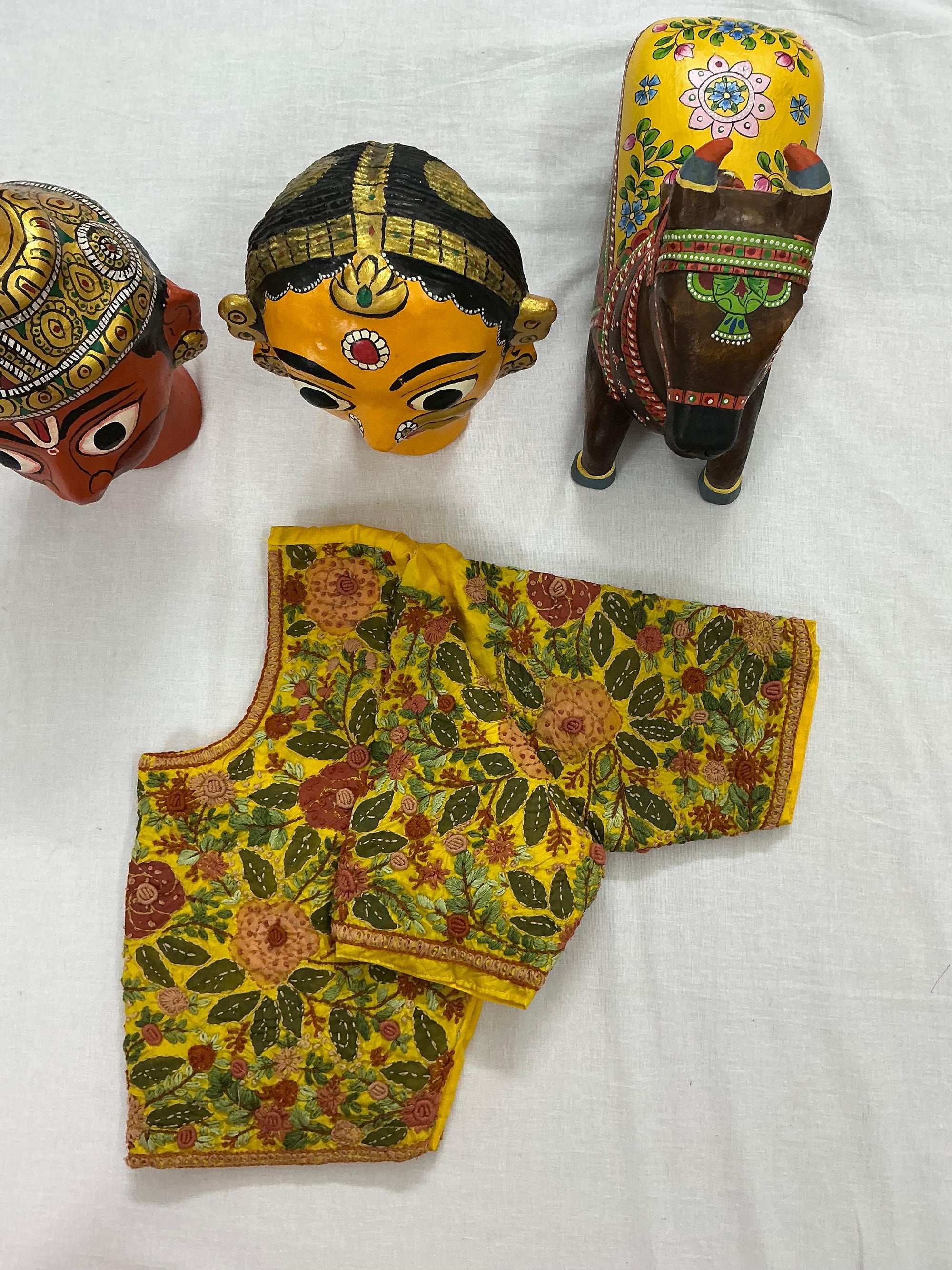 Handcrafted Ready to Wear Blouse : Tussar French Knot Embroidery (Yellow)