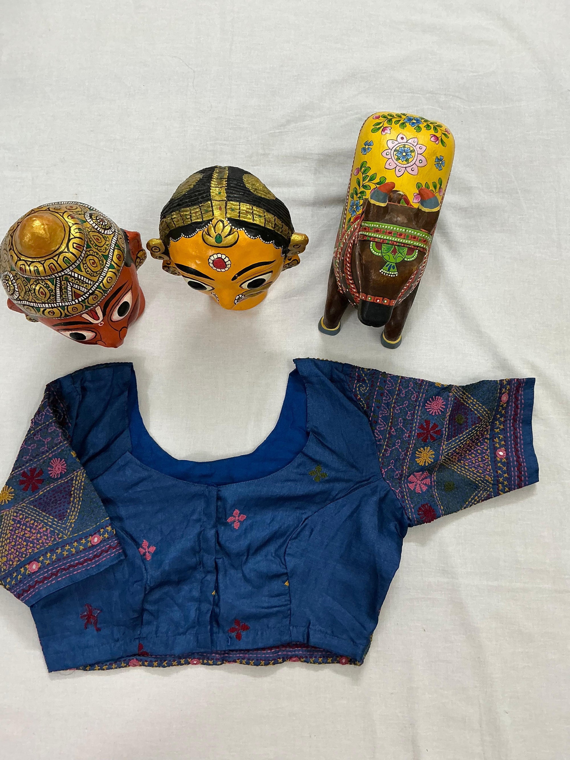 Handcrafted Ready to Wear Blouse : Tussar Kantha Embroidery