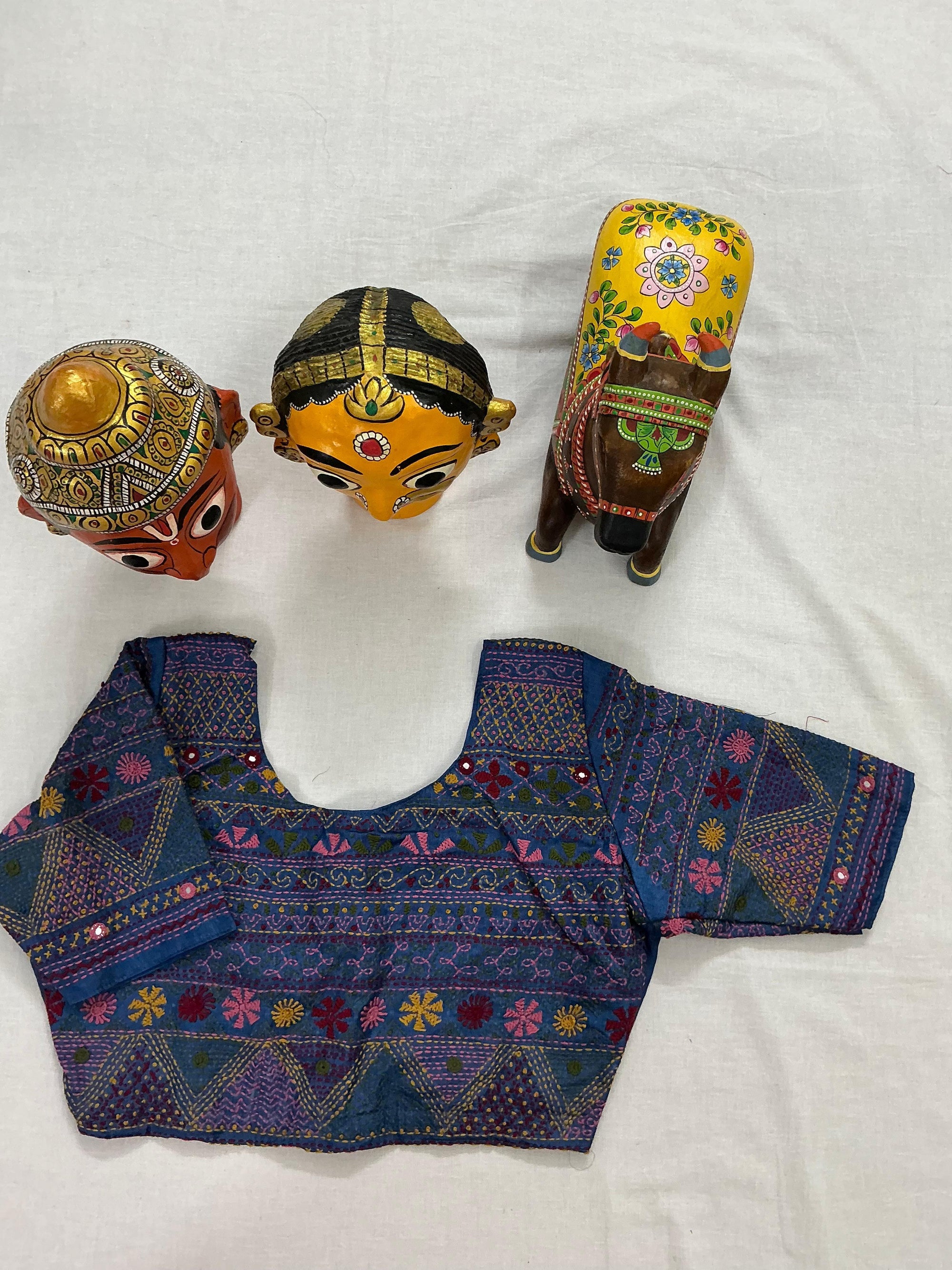 Handcrafted Ready to Wear Blouse : Tussar Kantha Embroidery