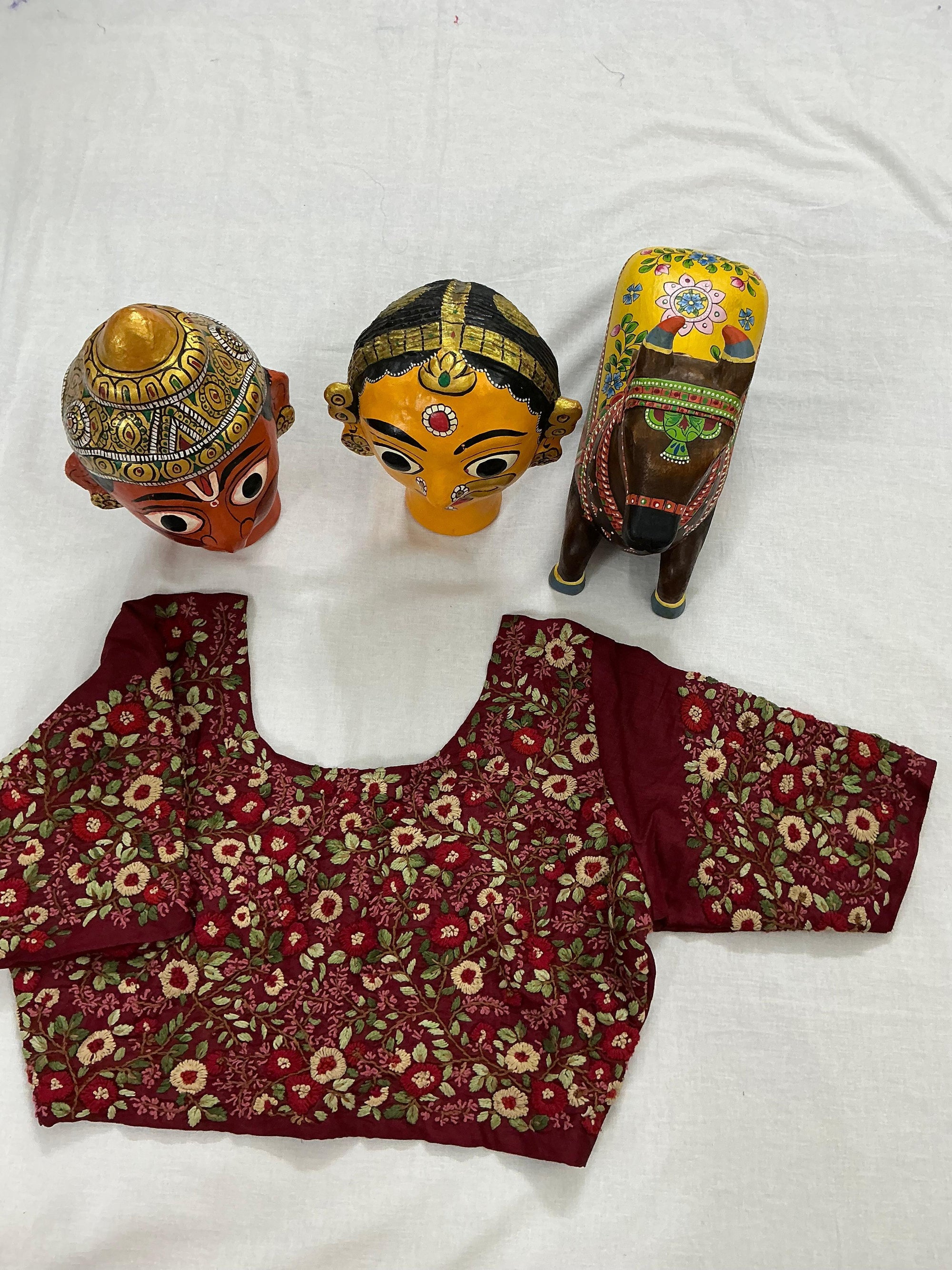 Handcrafted Ready to Wear Blouse : Tussar French Knot Embroidery (Maroon)
