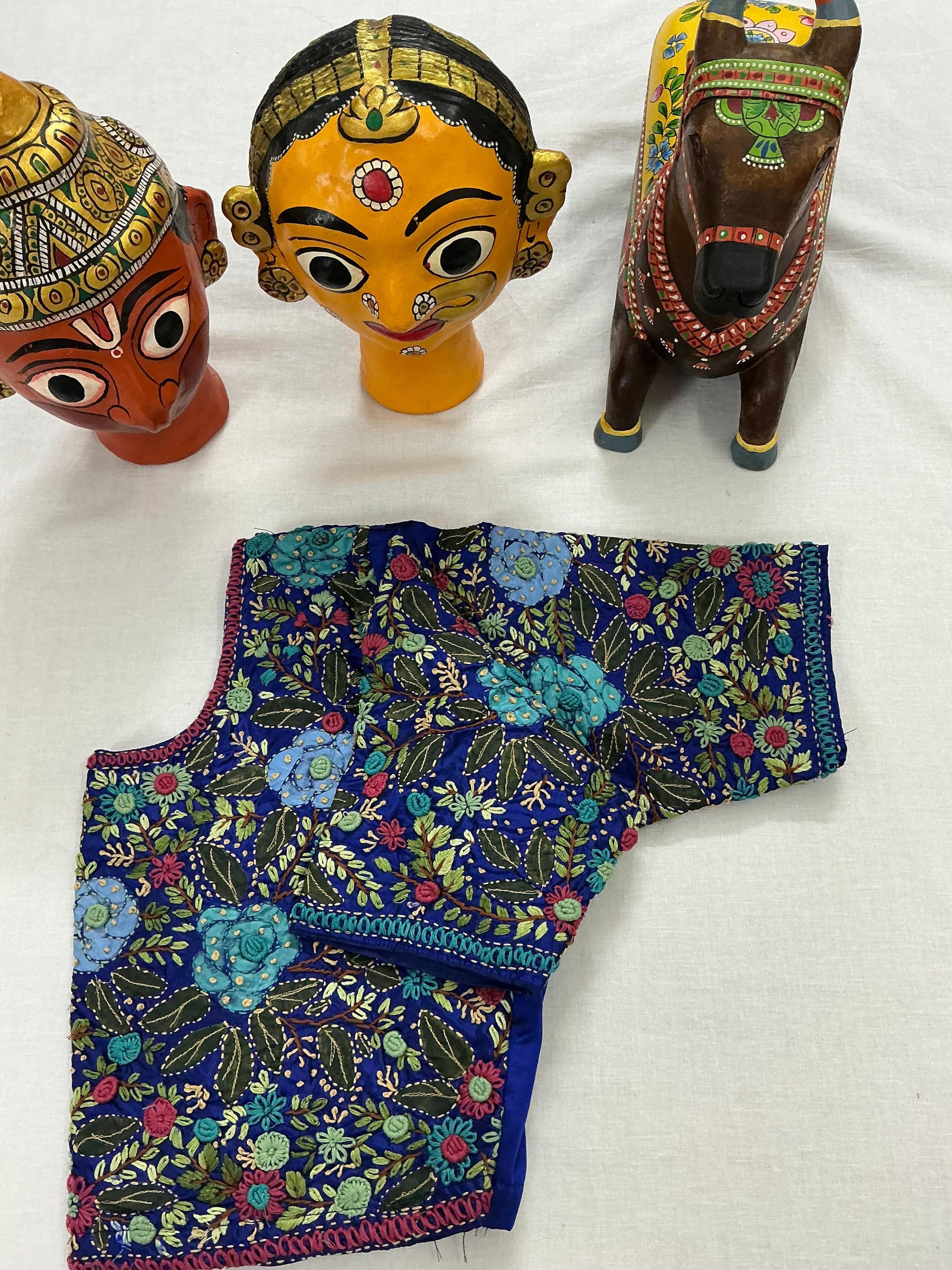 Handcrafted Ready to Wear Blouse : Tussar French Knot Embroidery (Electric Blue)