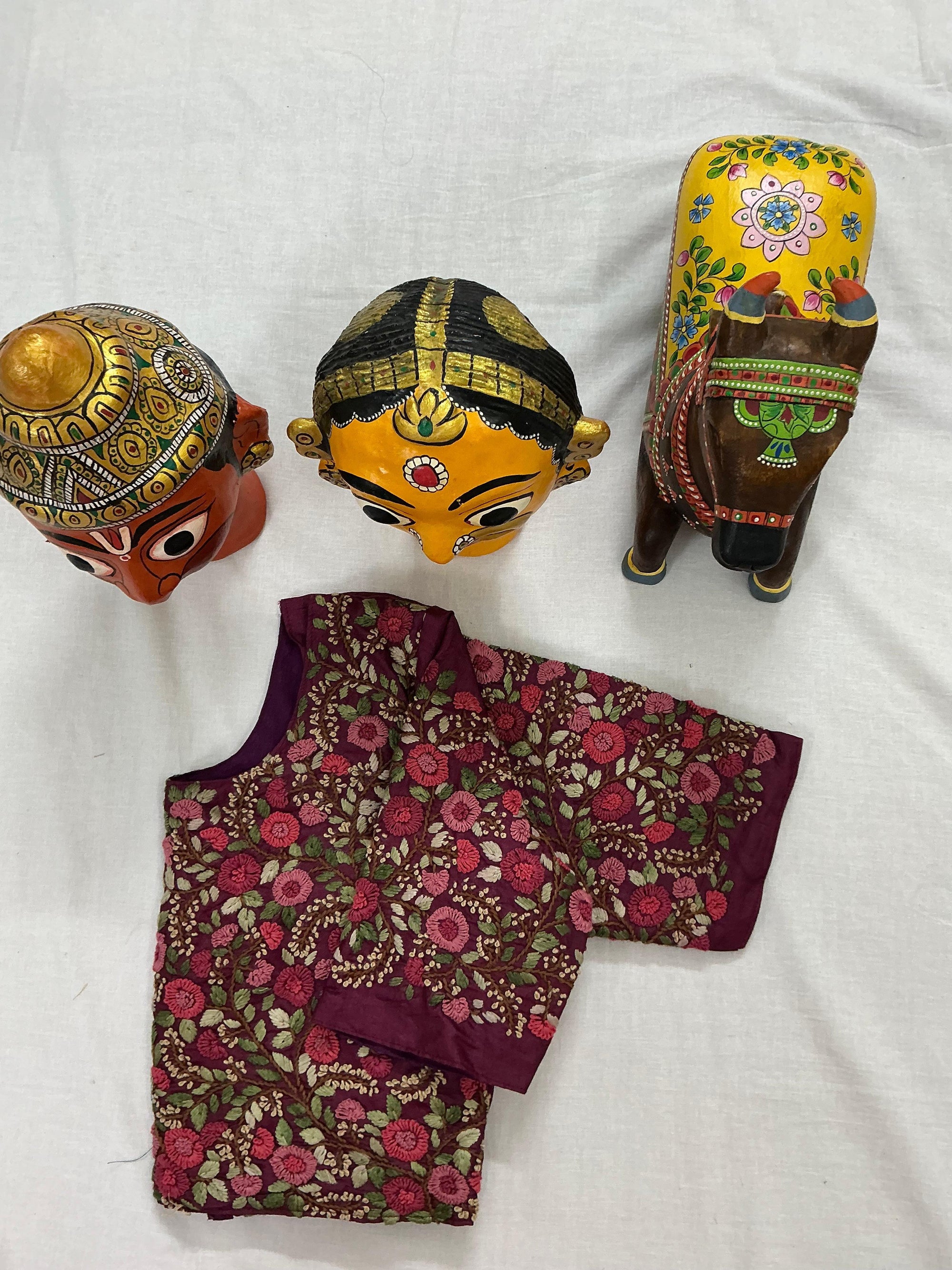 Handcrafted Ready to Wear Blouse : Tussar French Knot Embroidery (Beetroot)