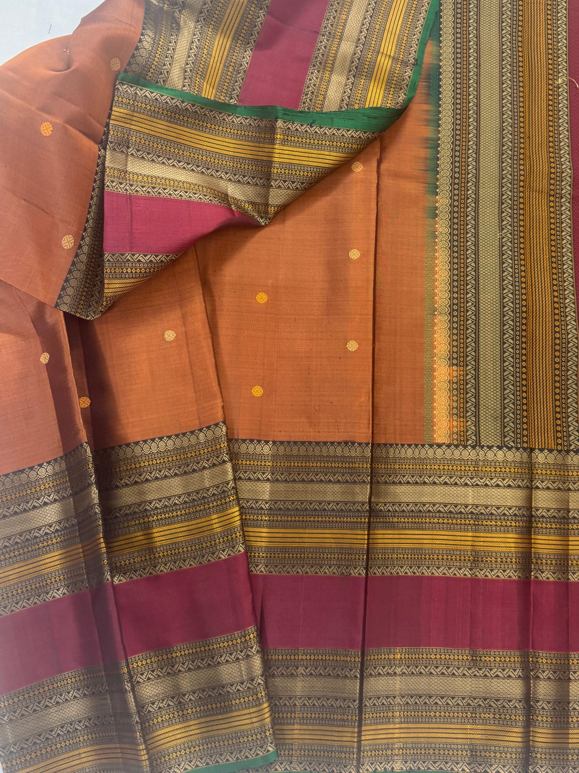 No Zari Kanjivaram Soft Silk : Earthy Rust &amp; Black