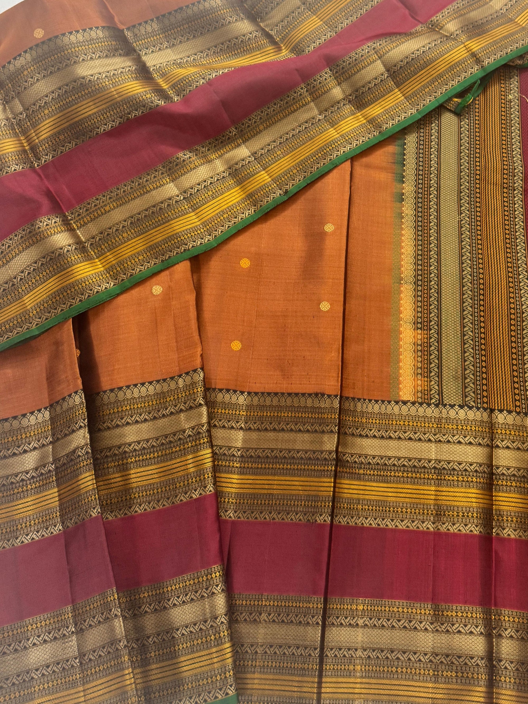 No Zari Kanjivaram Soft Silk : Earthy Rust &amp; Black