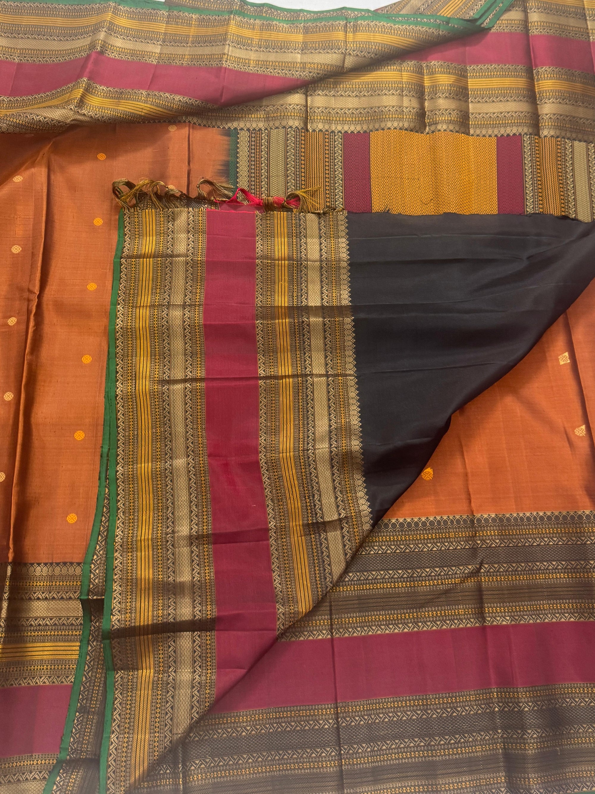 No Zari Kanjivaram Soft Silk : Earthy Rust &amp; Black