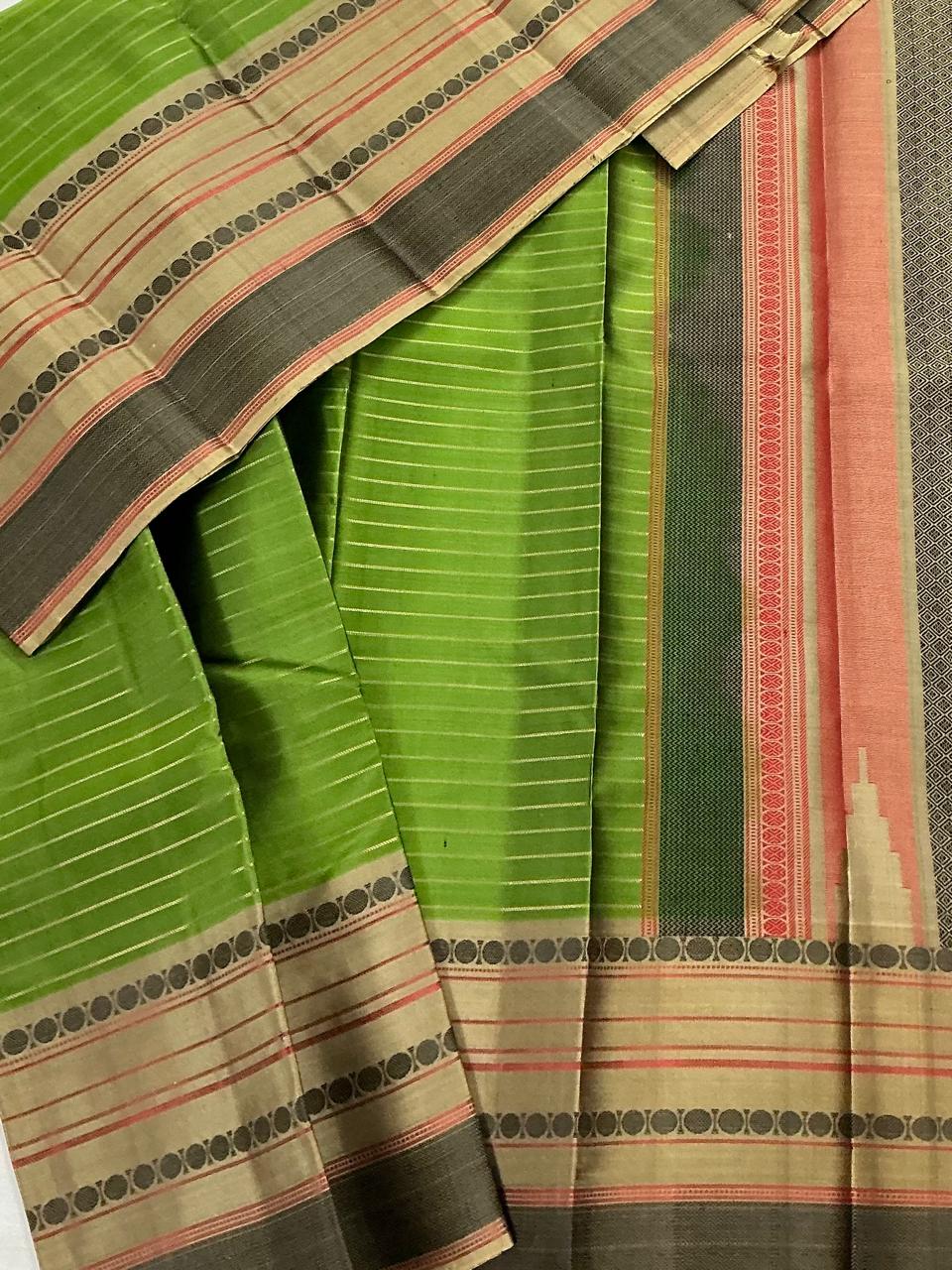 No Zari Kanjivaram Soft Silk : Green &amp; Grey