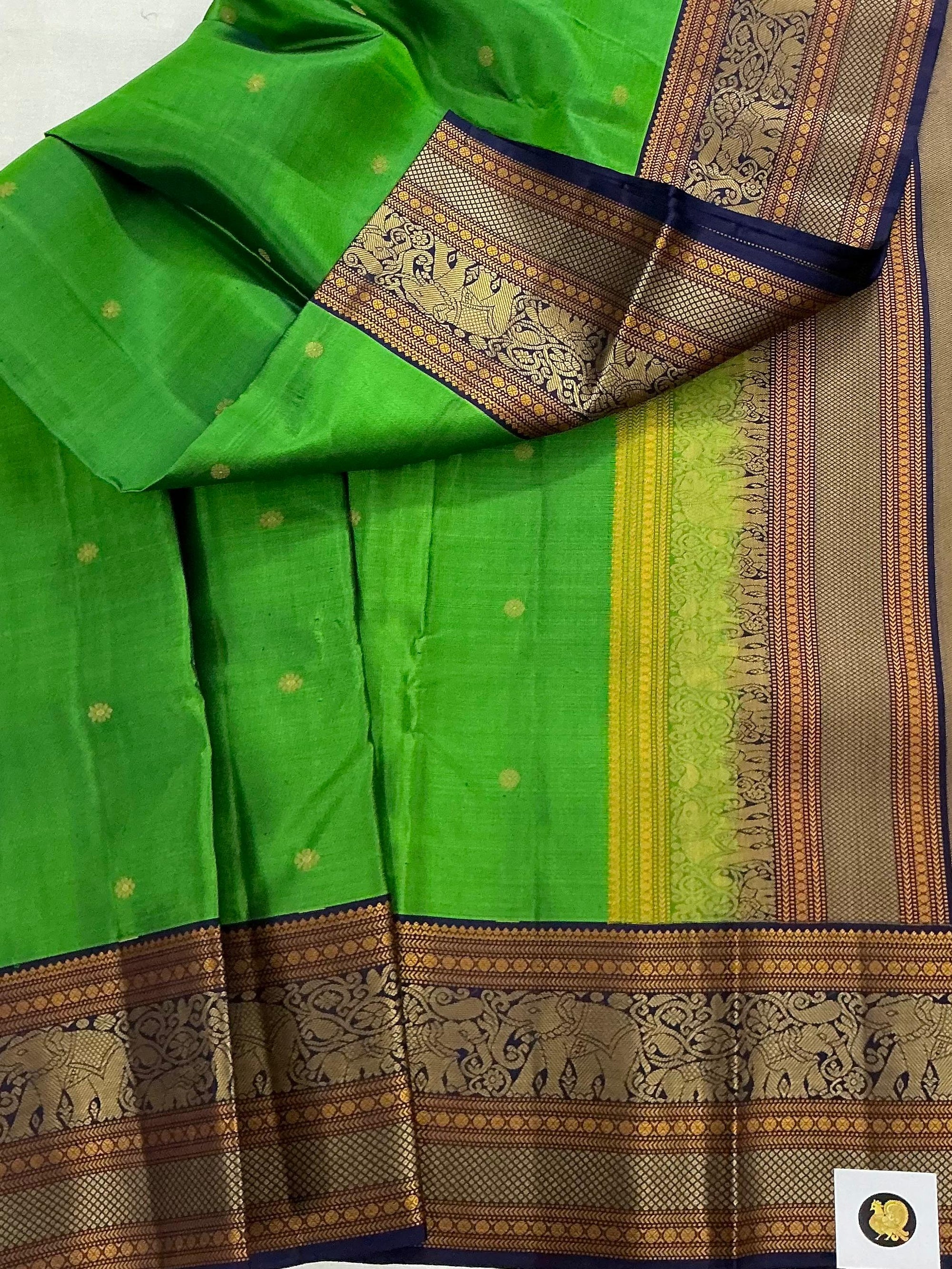 No Zari Kanjivaram Soft Silk : Green &amp; Blue