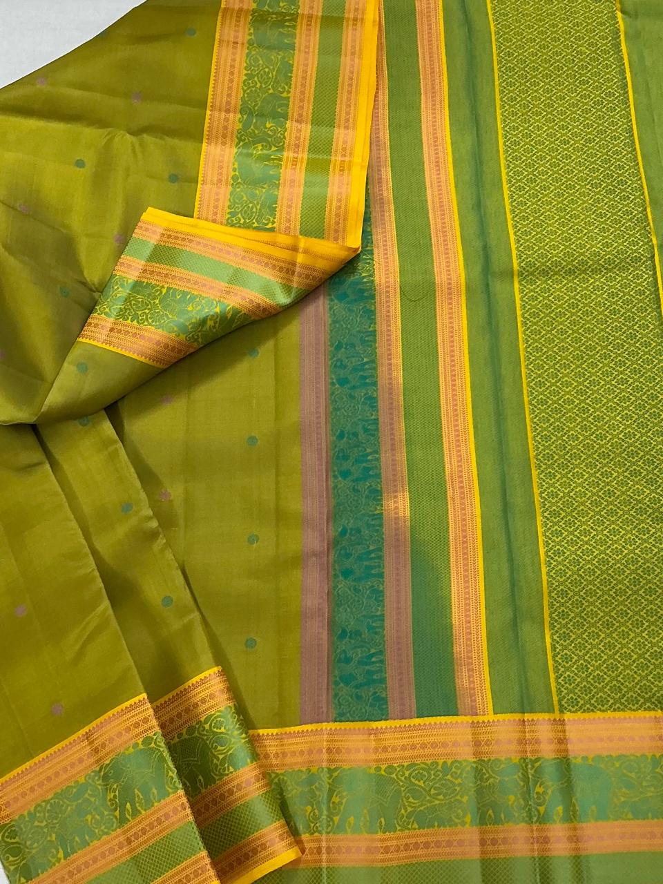 No Zari Kanjivaram Soft Silk : Mehendi Green