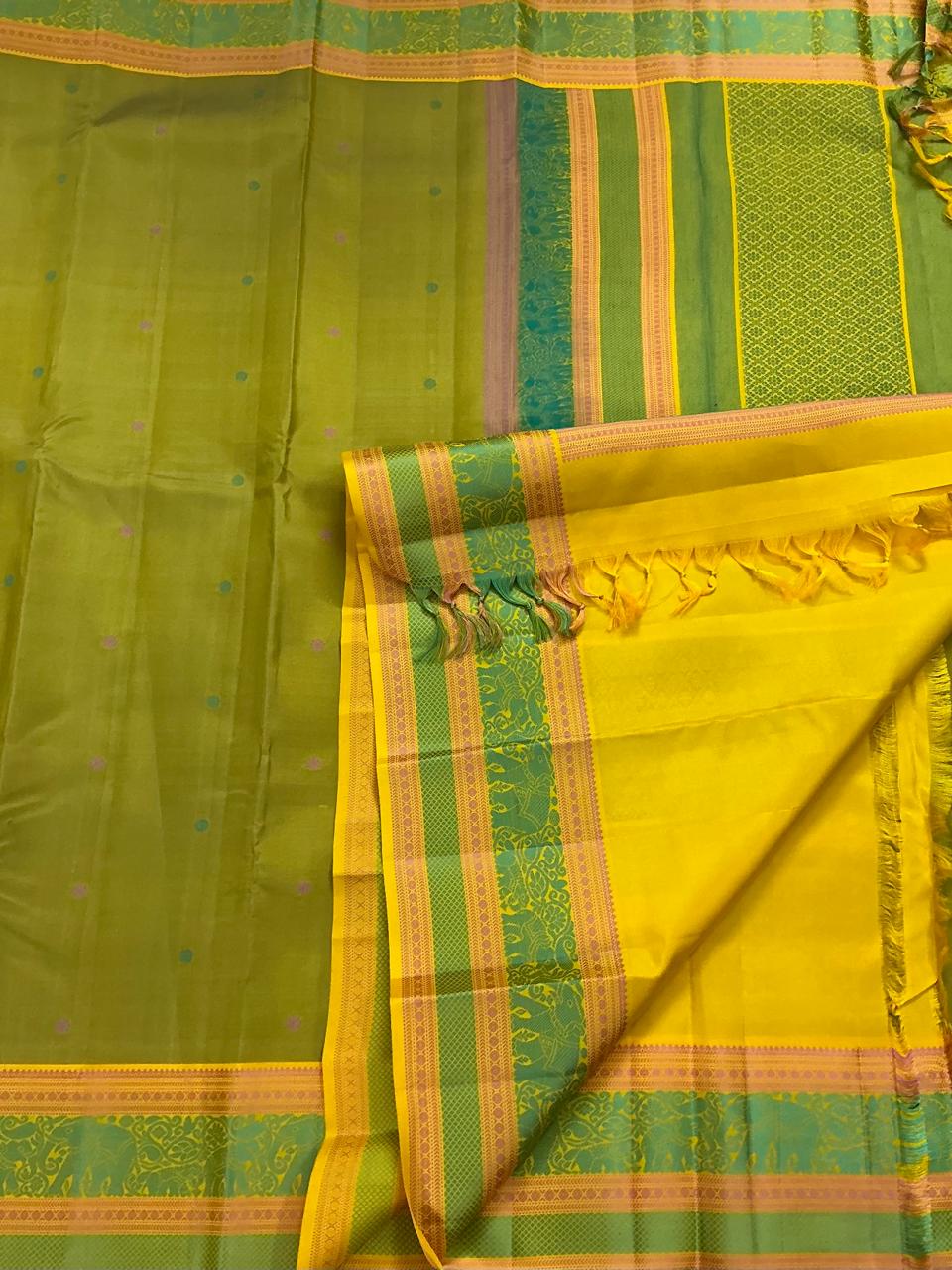 No Zari Kanjivaram Soft Silk : Mehendi Green