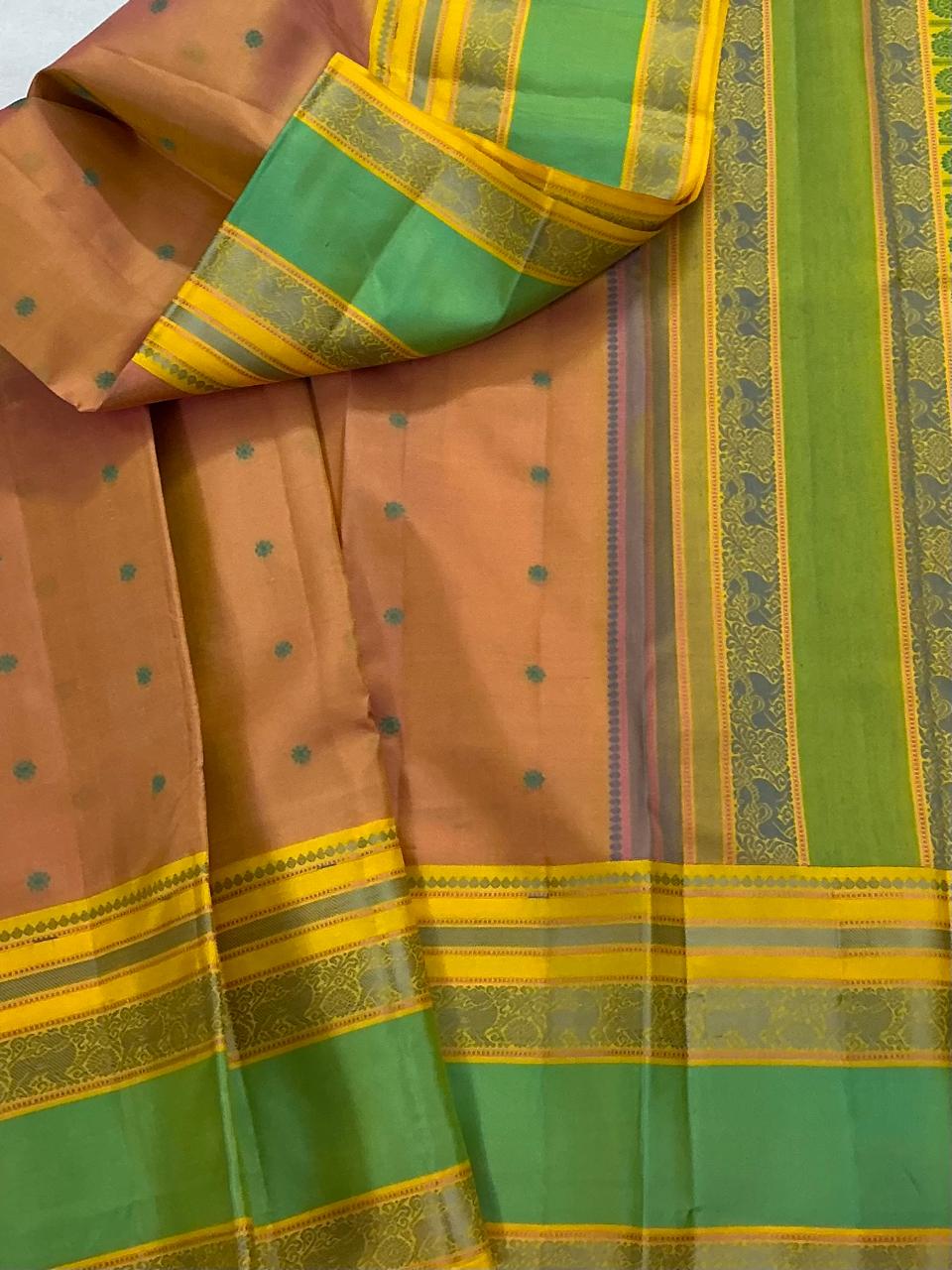 No Zari Kanjivaram Soft Silk : Peach Rust