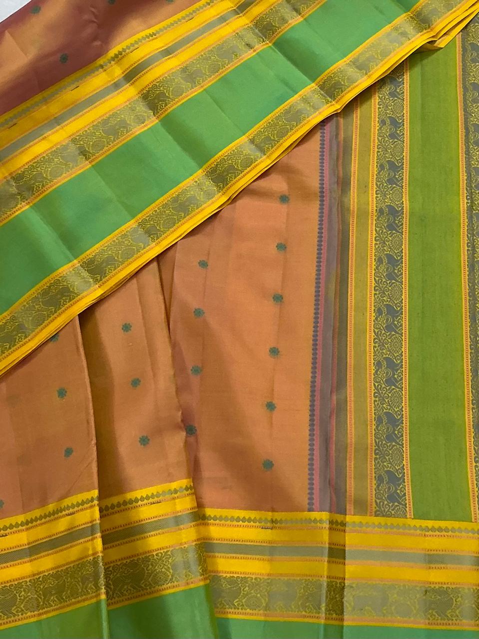No Zari Kanjivaram Soft Silk : Peach Rust