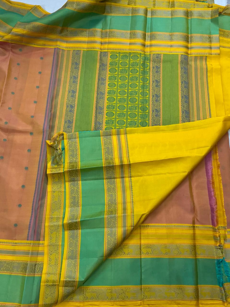 No Zari Kanjivaram Soft Silk : Peach Rust