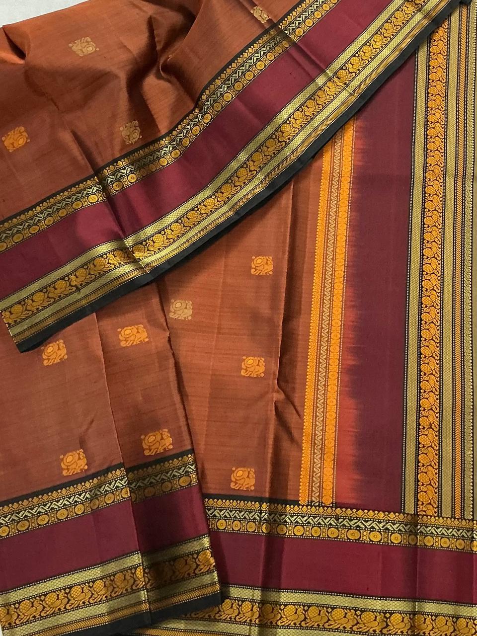 No Kanjivaram Soft Silk : Earthy Rust brown