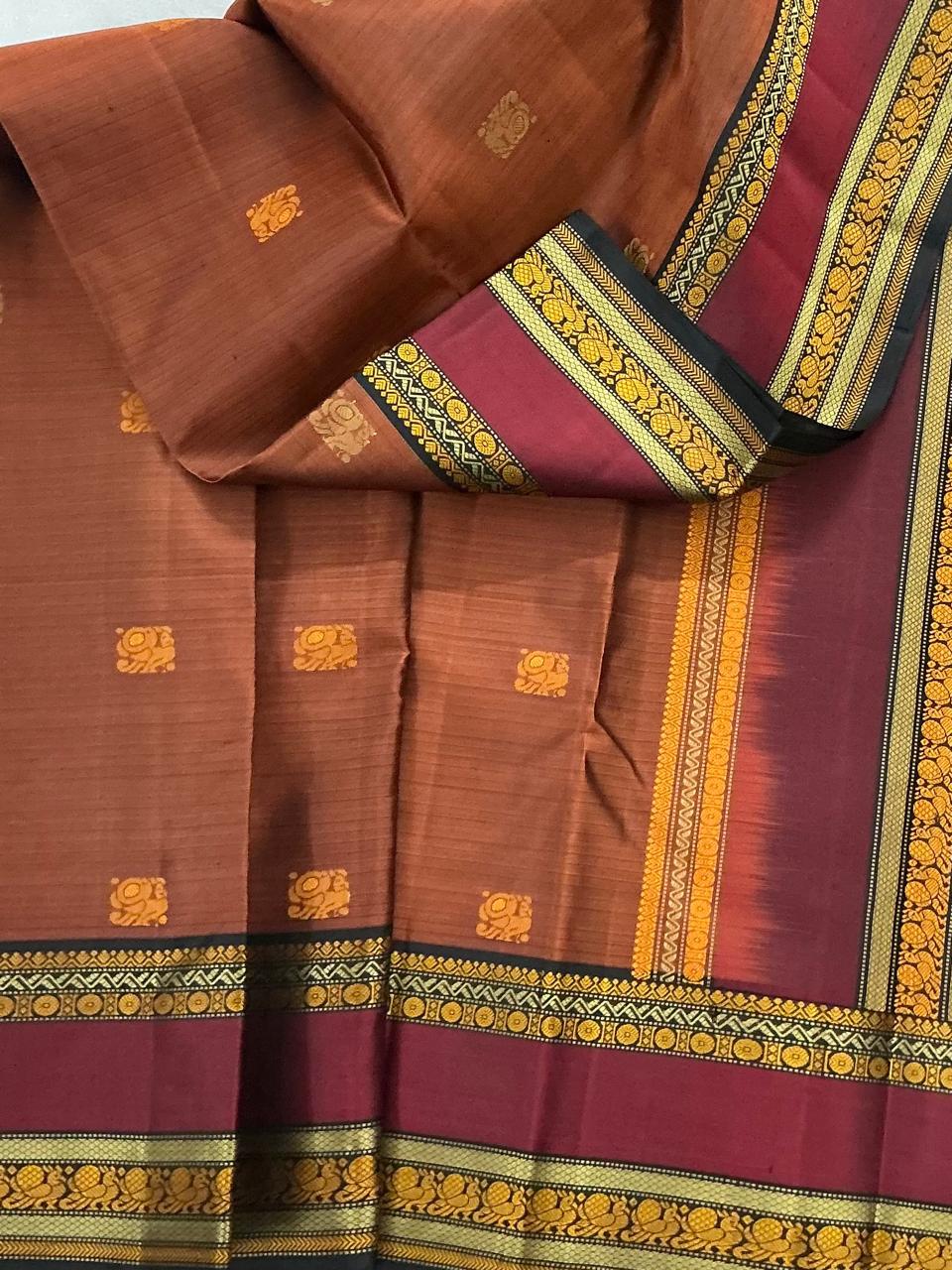 No Kanjivaram Soft Silk : Earthy Rust brown