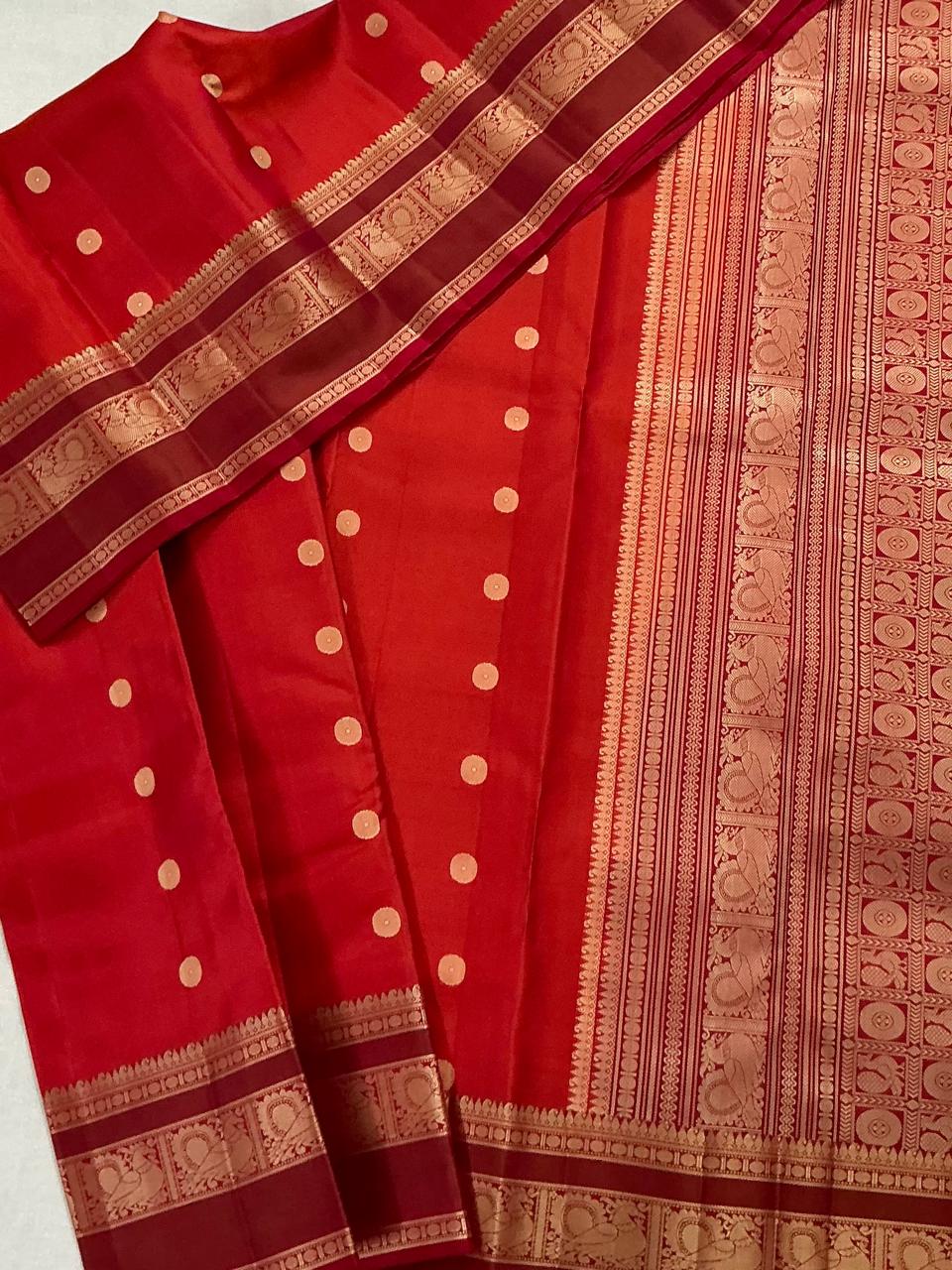 No Kanjivaram Soft Silk : Earthy Red + Wine Maroon