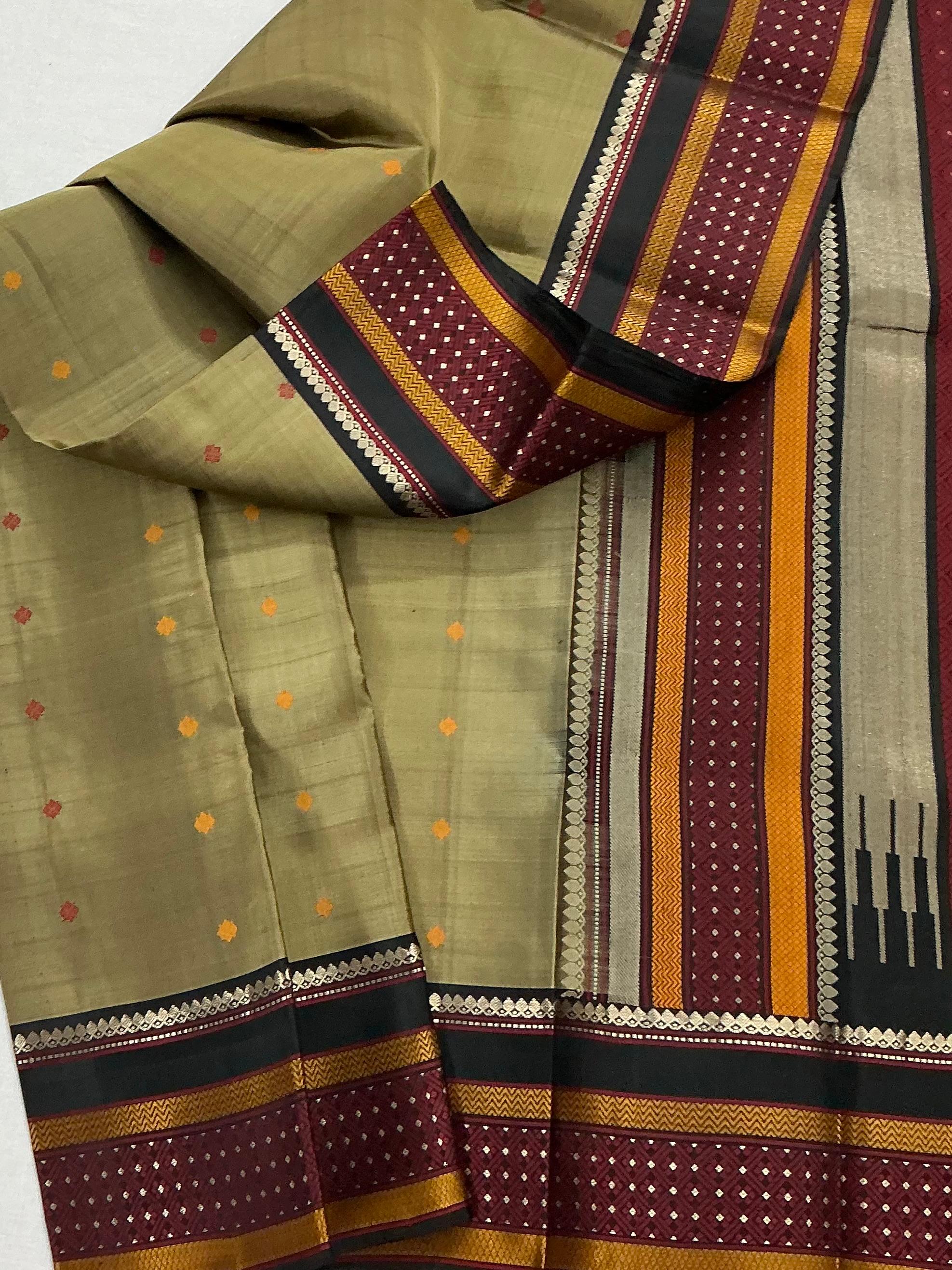 No Kanjivaram Soft Silk : Khaki &amp; Black