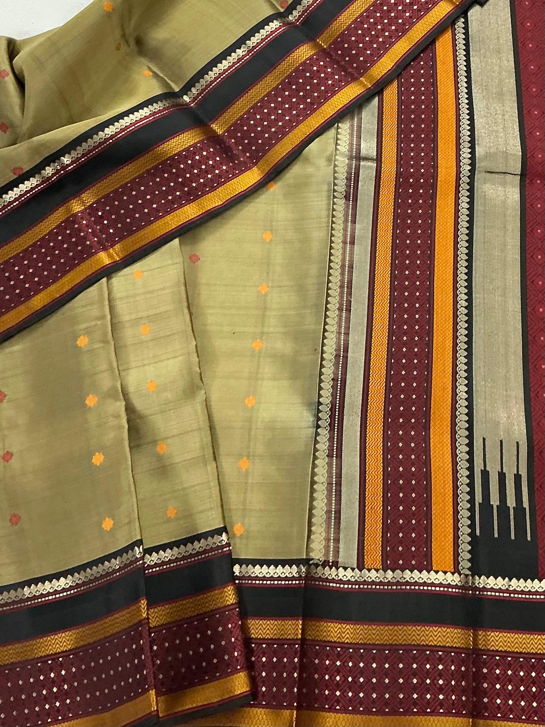 No Kanjivaram Soft Silk : Khaki &amp; Black
