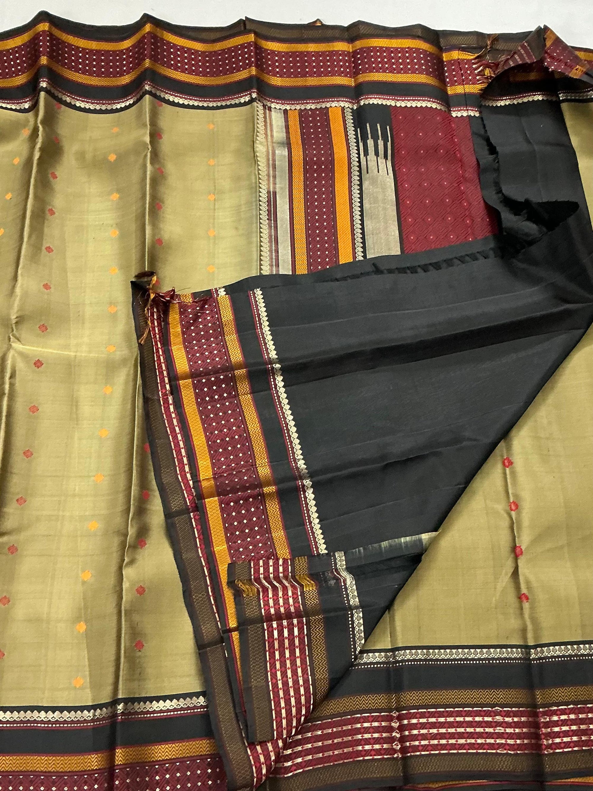 No Kanjivaram Soft Silk : Khaki &amp; Black