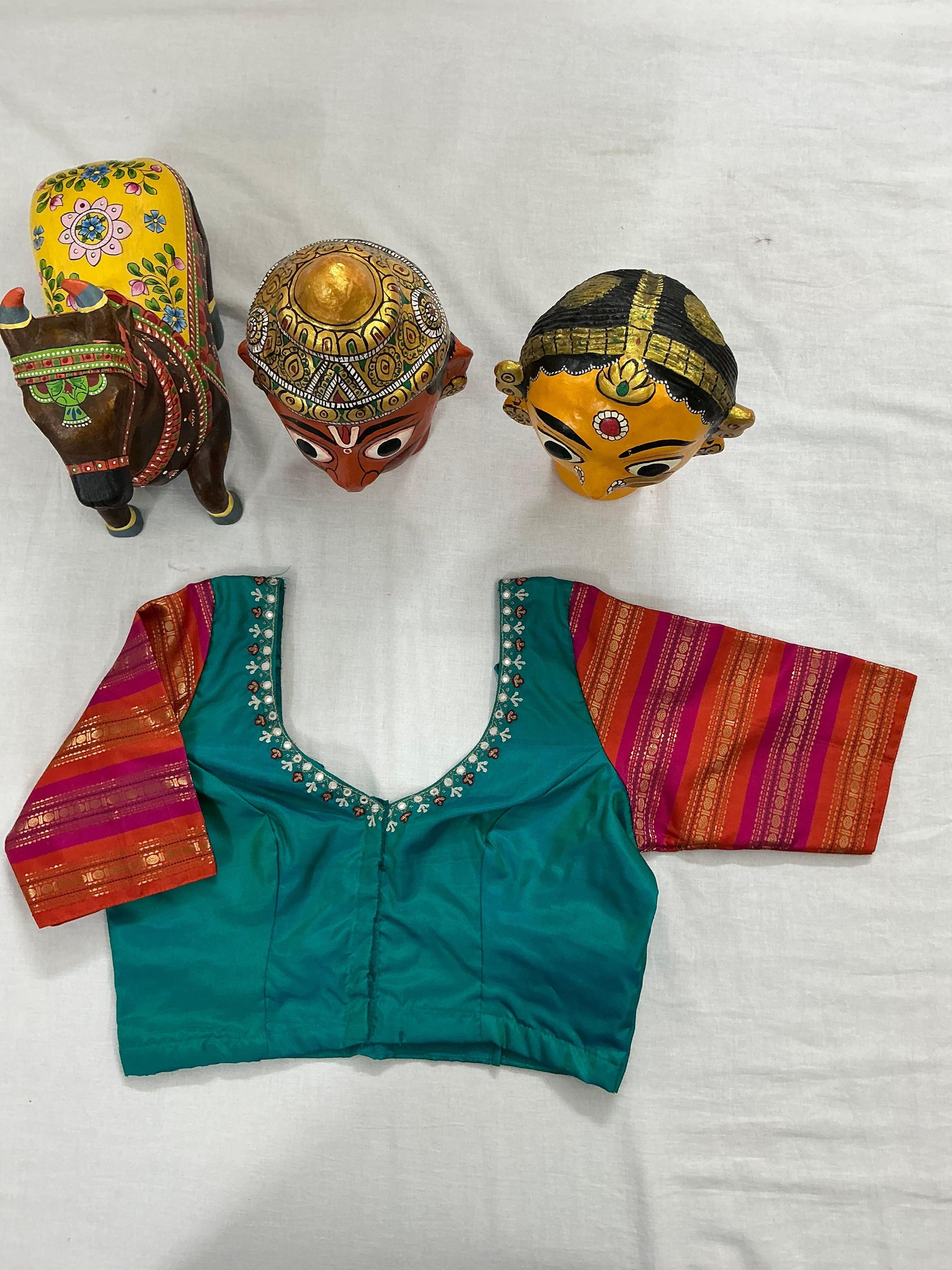 Handcrafted Ready to Wear Blouse : Kanjivaram Silk (Rama Green)