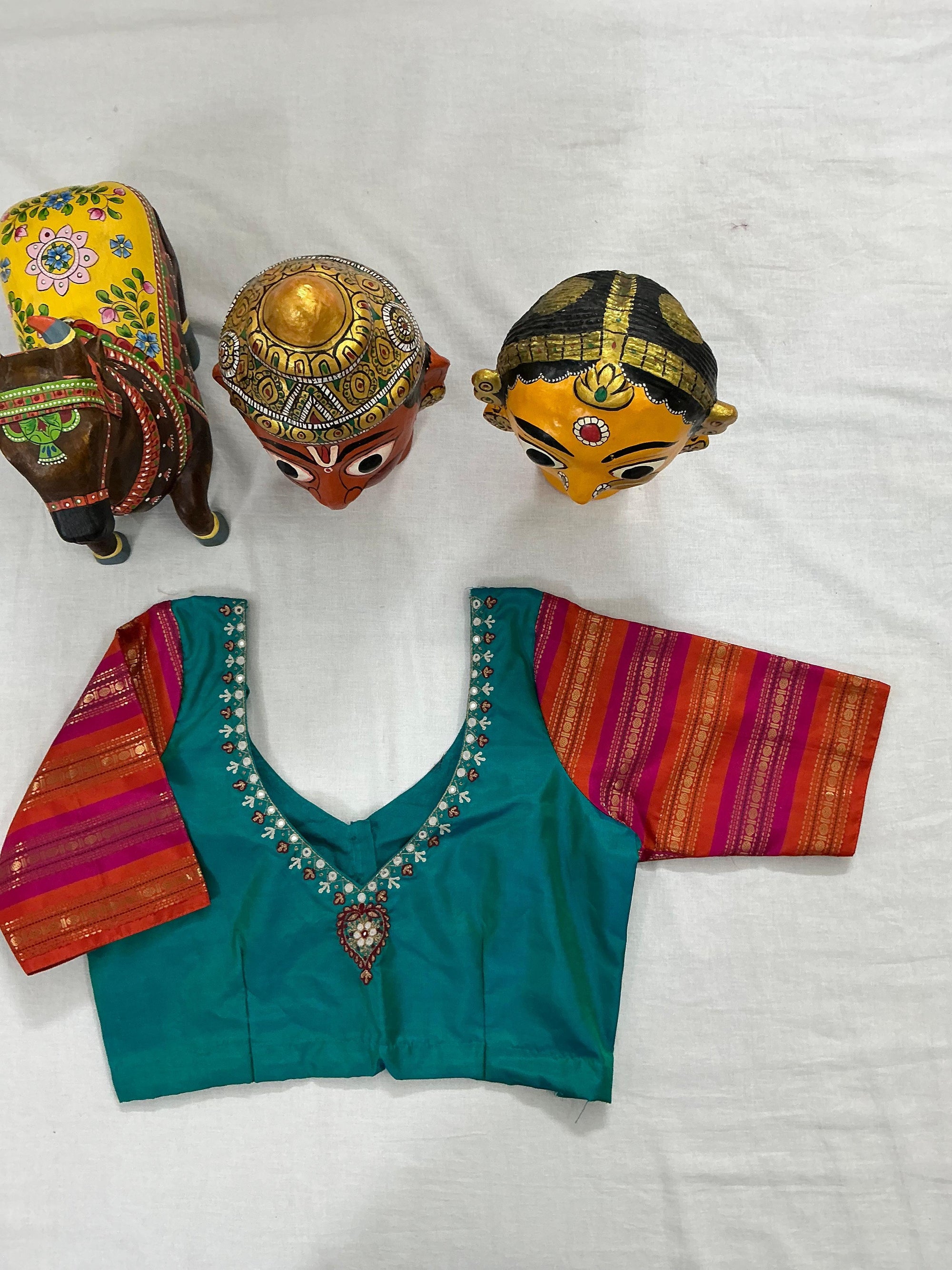 Handcrafted Ready to Wear Blouse : Kanjivaram Silk (Rama Green)