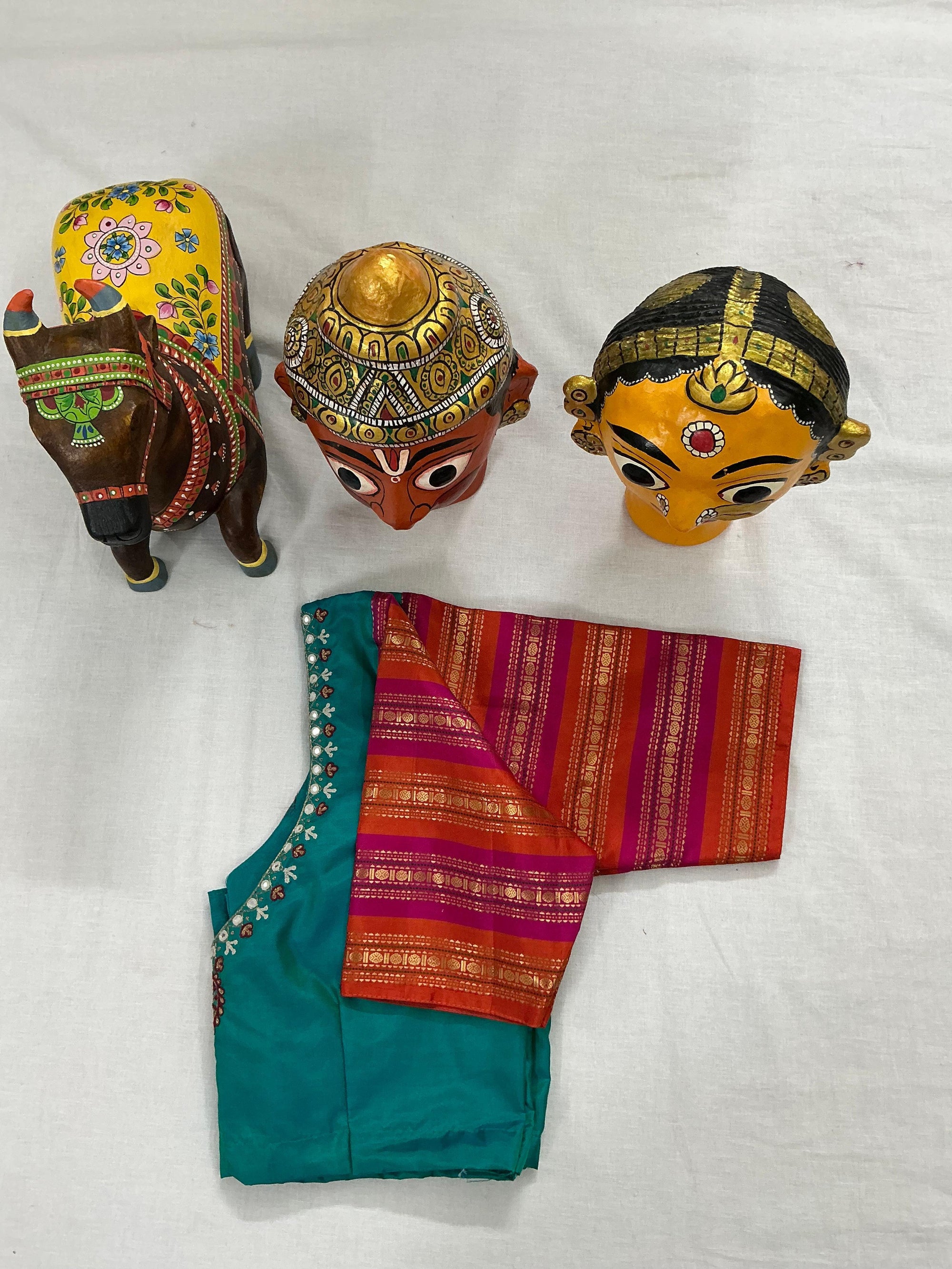 Handcrafted Ready to Wear Blouse : Kanjivaram Silk (Rama Green)
