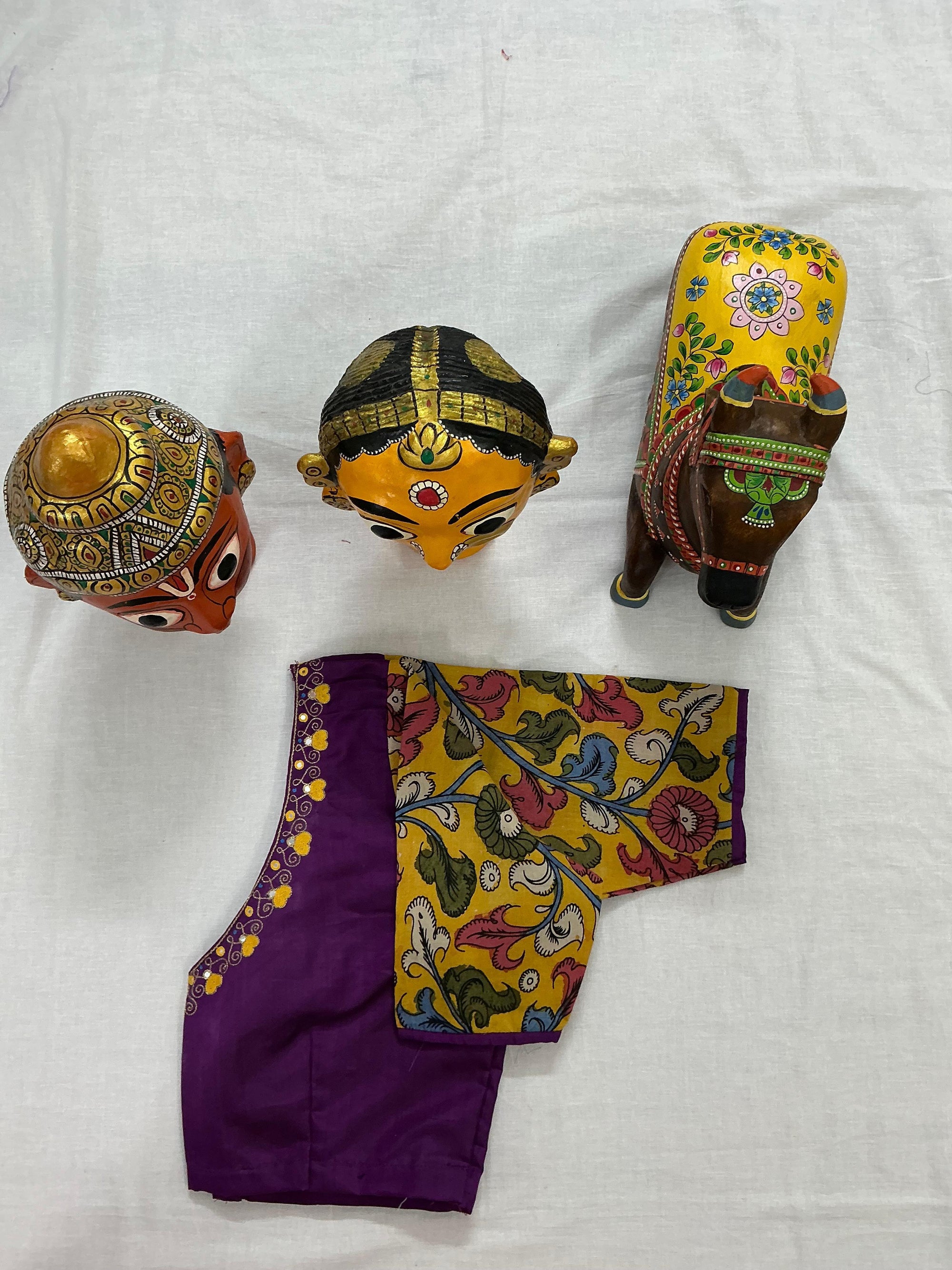 Handcrafted Ready to Wear Blouse : Kanjivaram Silk + Kalamkari (Purple)