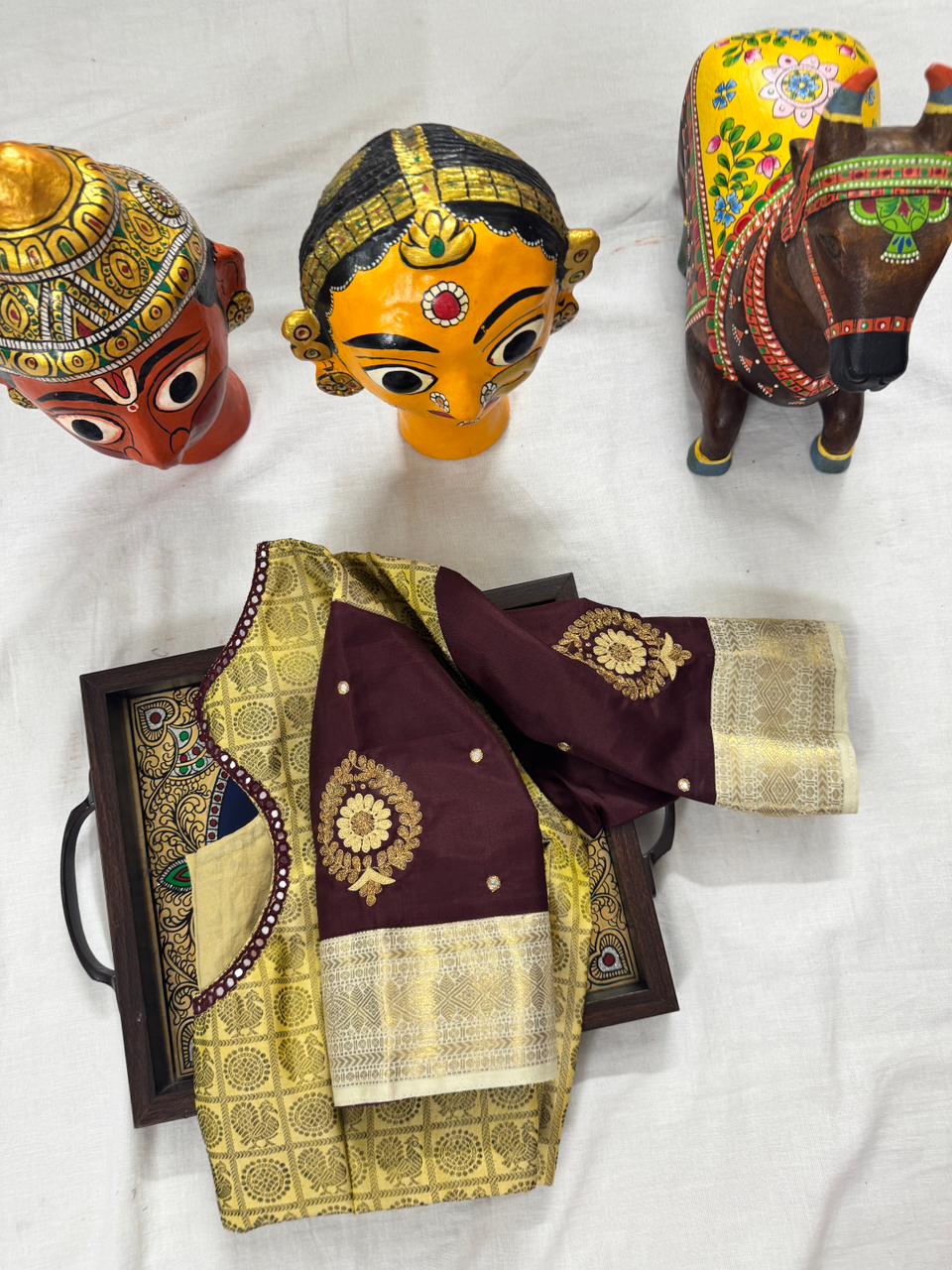 Handcrafted Ready to Wear Blouse : Kanjivaram Silk (1000 butta in Golden ivory)