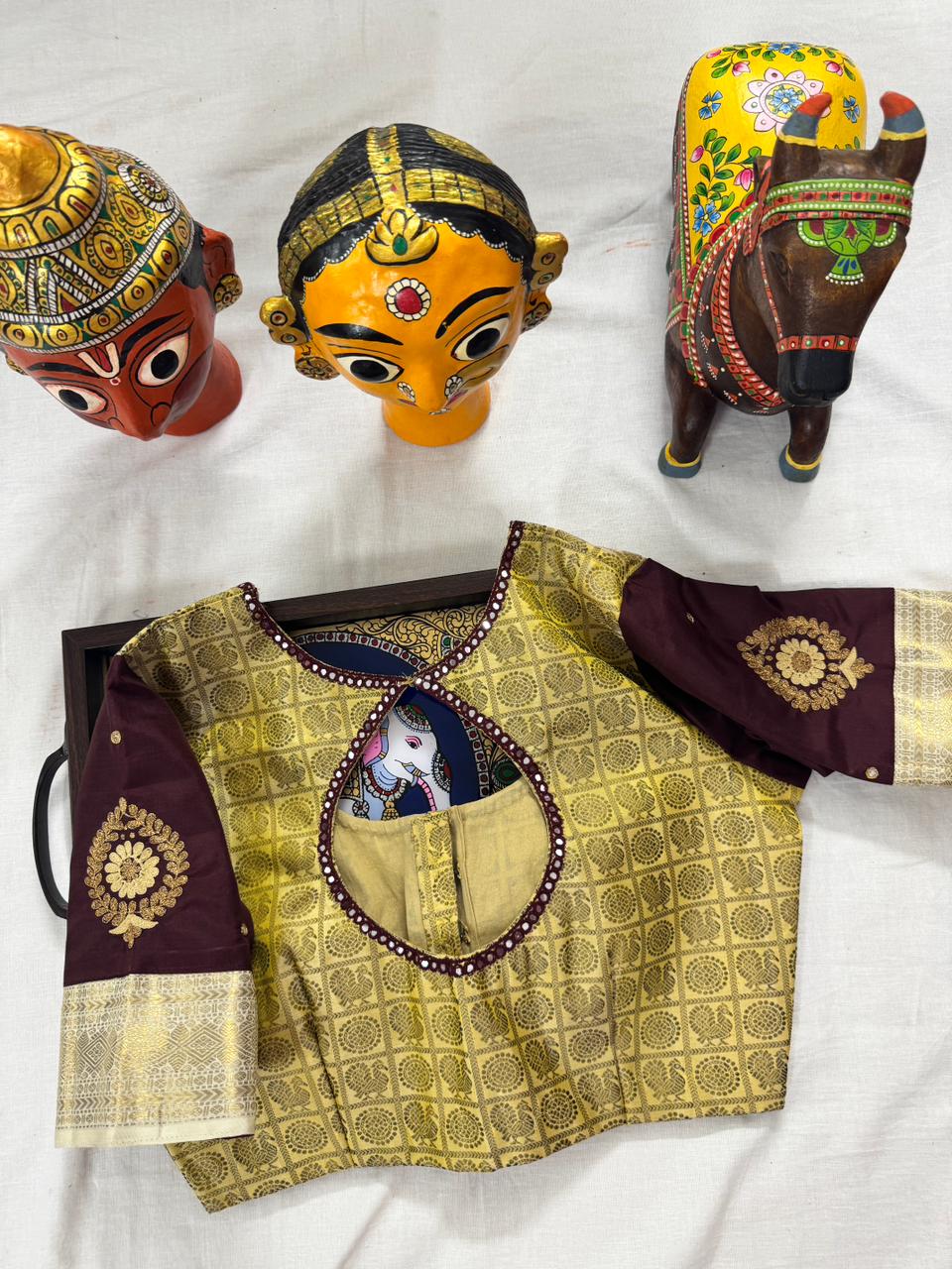 Handcrafted Ready to Wear Blouse : Kanjivaram Silk (1000 butta in Golden ivory)