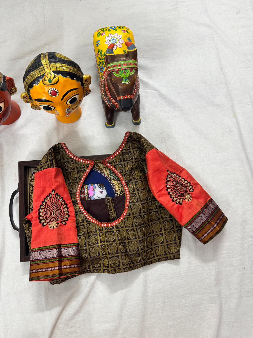 Handcrafted Ready to Wear Blouse : Kanjivaram Silk (1000 butta in Black)