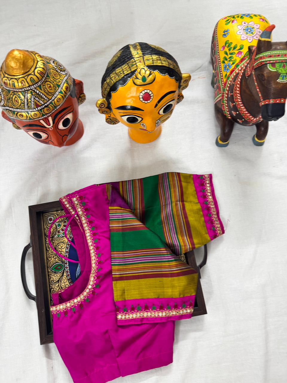 Handcrafted Ready to Wear Blouse : Kanjivaram Silk (Pink with multi color sleeve)