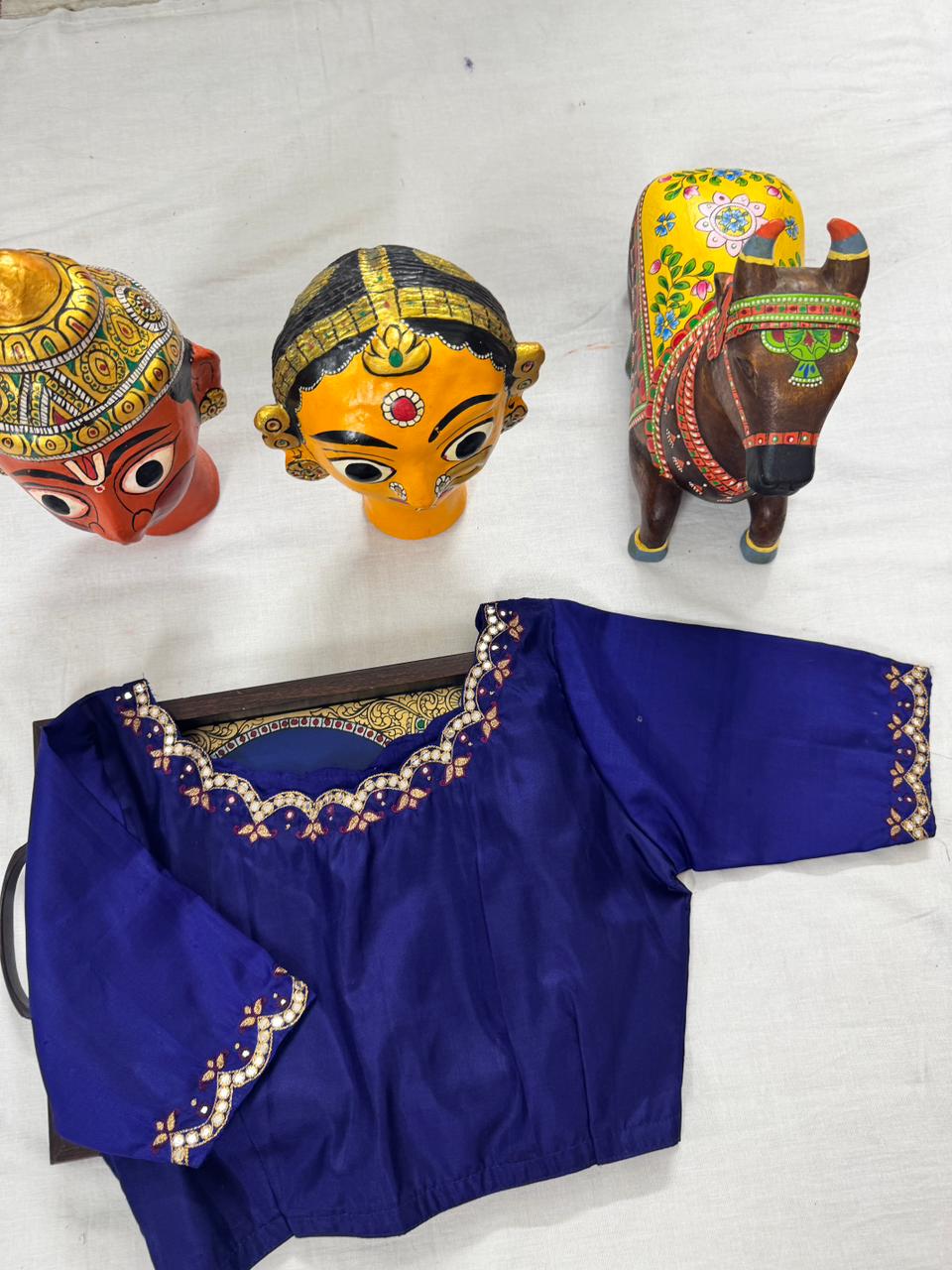 Handcrafted Ready to Wear Blouse : Kanjivaram Silk (Blue with scallop)
