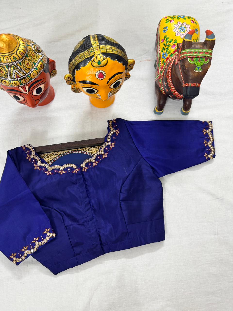 Handcrafted Ready to Wear Blouse : Kanjivaram Silk (Blue with scallop)