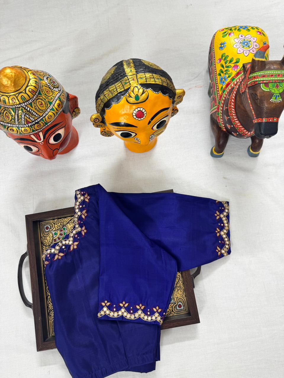 Handcrafted Ready to Wear Blouse : Kanjivaram Silk (Blue with scallop)