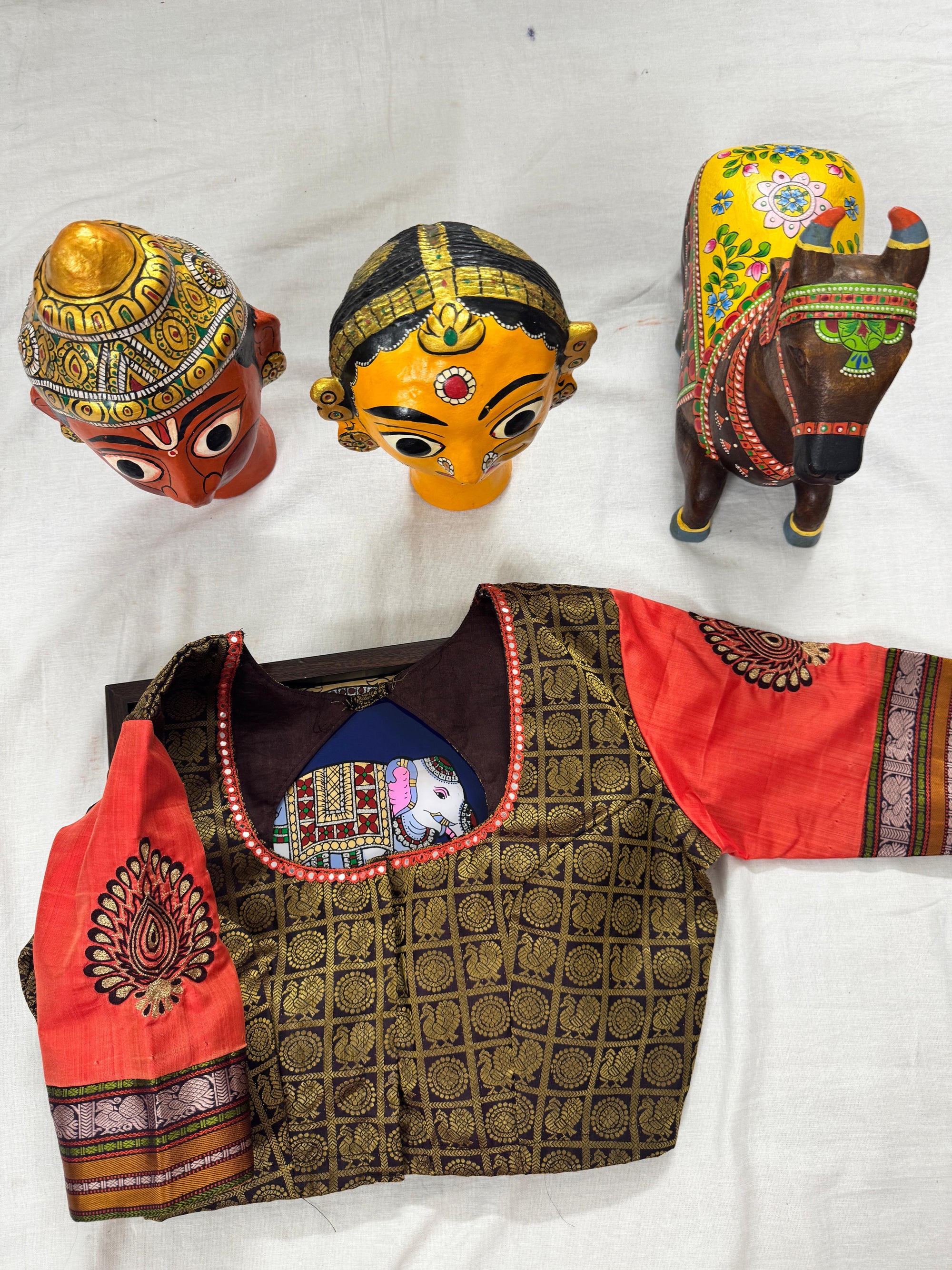 Handcrafted Ready to Wear Blouse : Kanjivaram Silk (1000 butta in Black)
