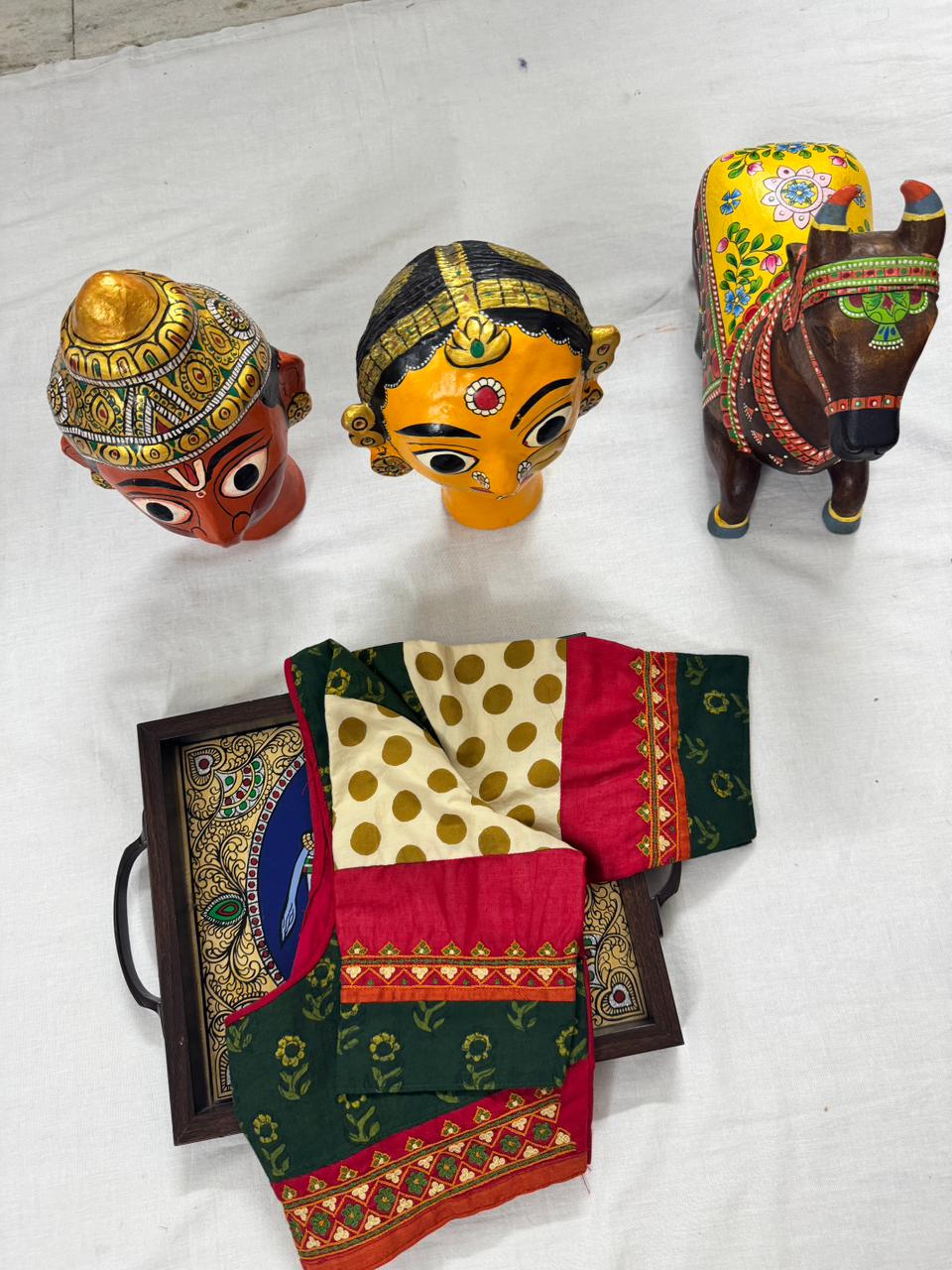 Handcrafted Ready to Wear Blouse : Red &amp; Green blockprints