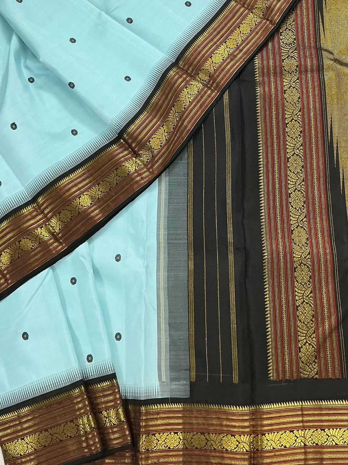 MAATHEY: Korvai Kanjivaram Silk (Powder blue &amp; Black)