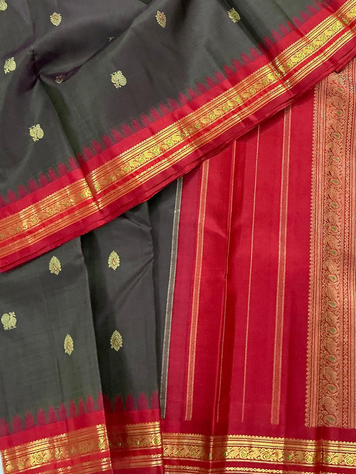 MAATHEY: Korvai Kanjivaram Silk (Coffee Brown and Arakku)