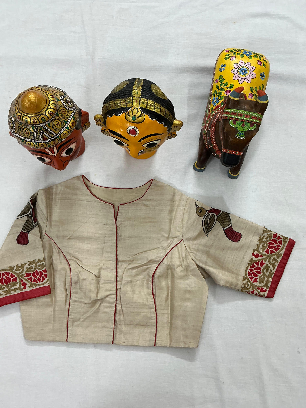 Handcrafted Ready to Wear Blouse : Kamaniya Kantha Tussar