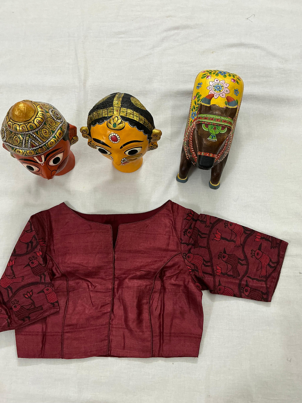 Handcrafted Ready to Wear Blouse : Kamaniya Kantha Tussar