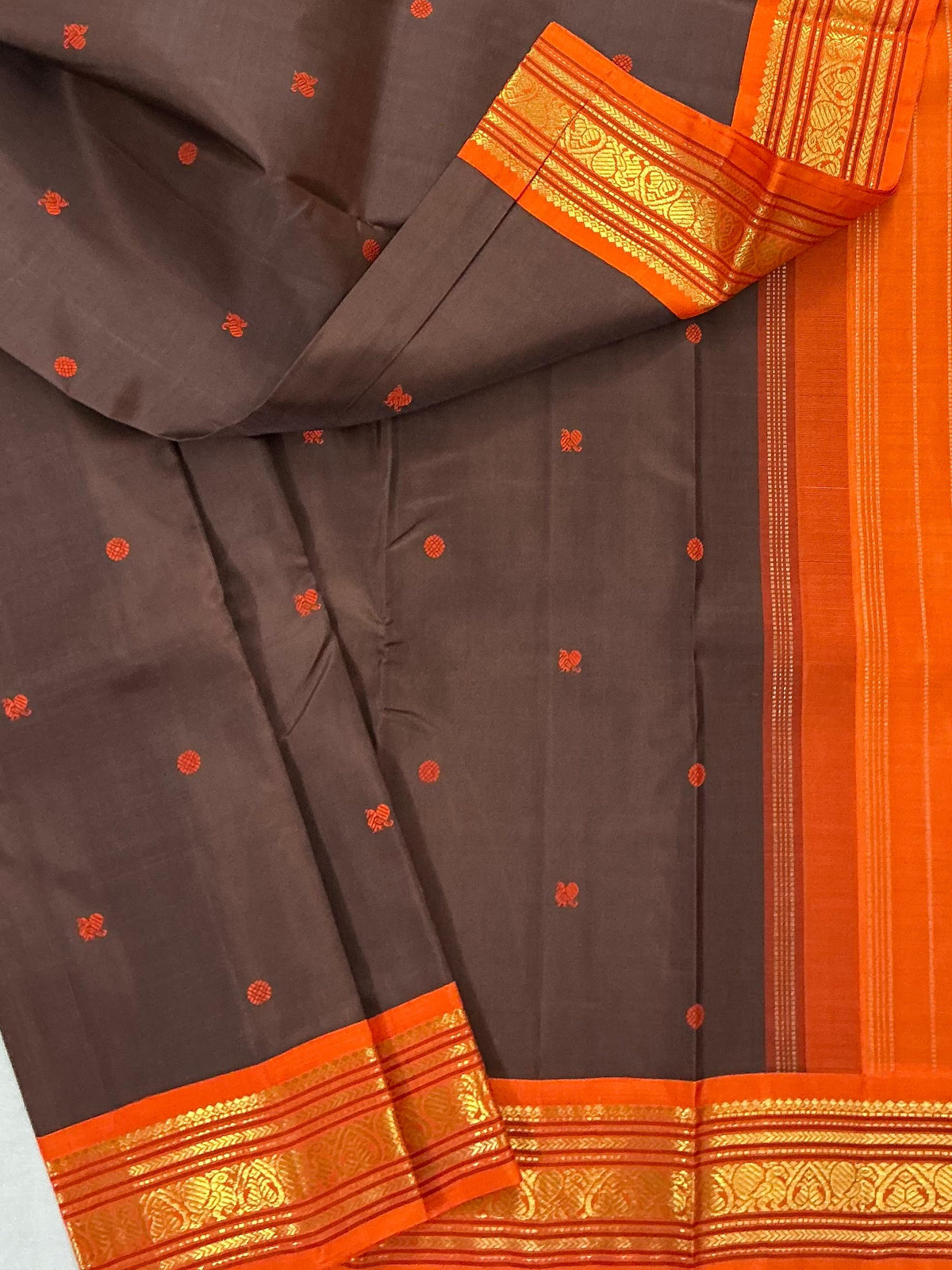 MAATHEY: Korvai Kanjivaram Silk (Brown &amp; Rust)